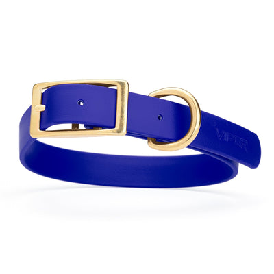 Viper Biothane Waterproof Dog Collar - Brass Hardware - Size L (18 to 22 inches) Blueberry Royal Dog Collars Dogline