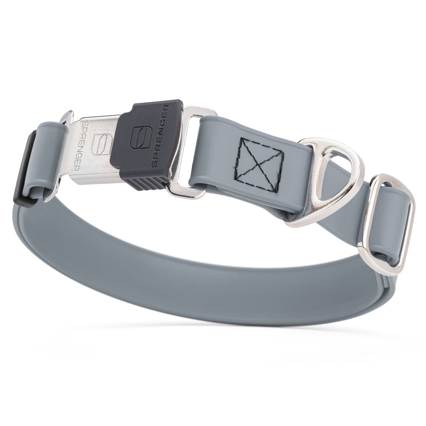 Sprenger BioThane Waterproof Dog Collar with Stainless Steel ClicLock Quick Release Buckle Battleship Gray Silver Buckle Dog Collars Dogline