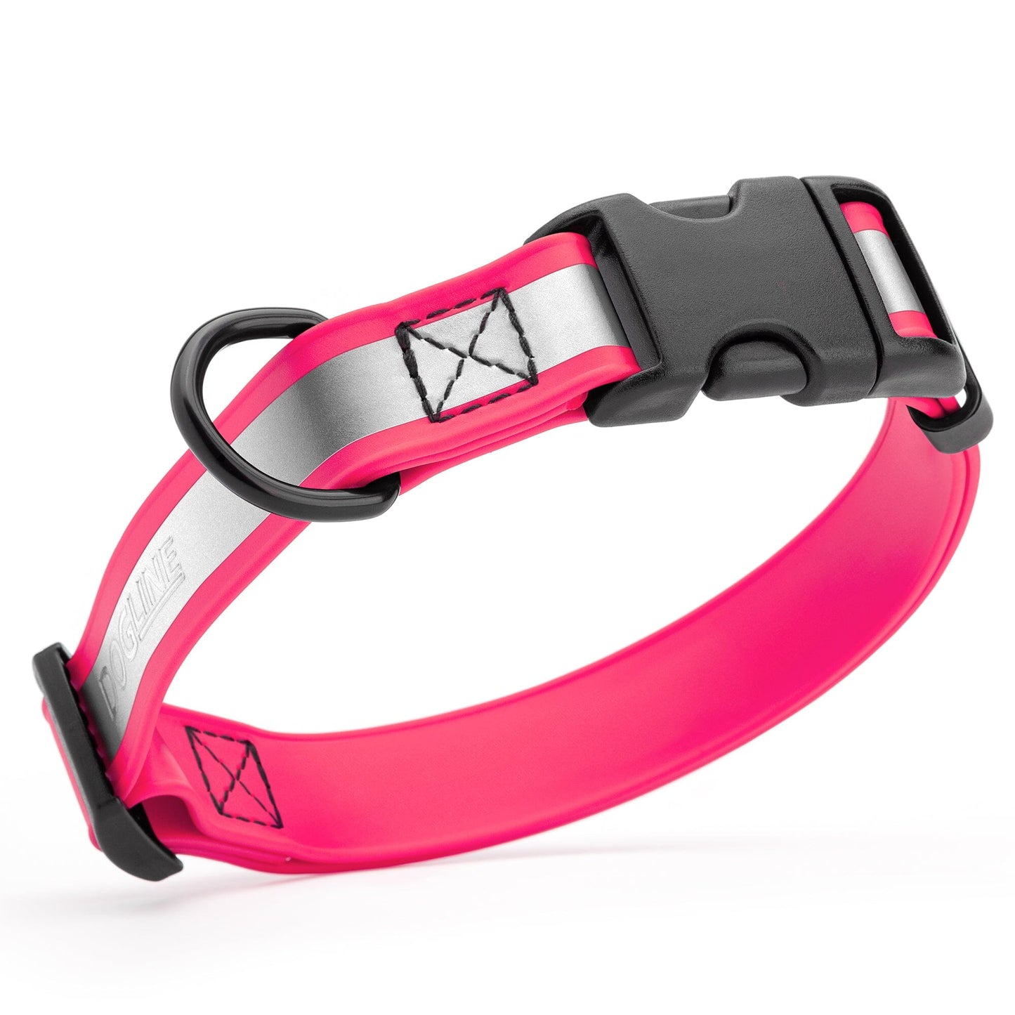 Dogline Biothane Reflective Dog Collar with Quick Release Buckle Passionfruit Pink 12"-19" 3 4" Dog Collars Dogline