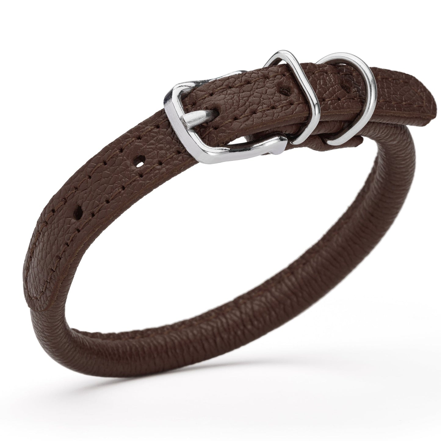 Soft Leather Round Dog Collar Dark Brown 1 3" Dog Collars Dogline