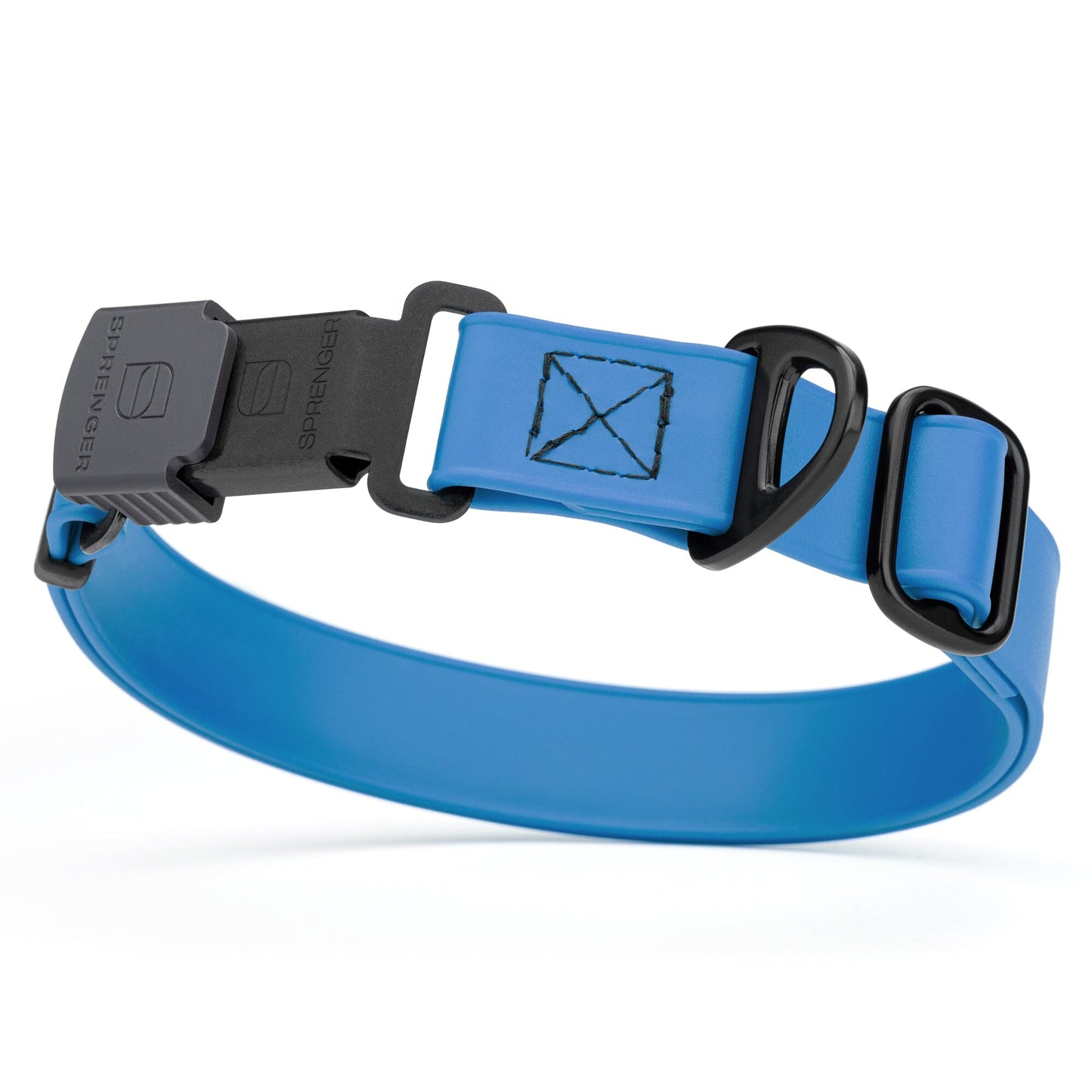Sprenger BioThane Waterproof Dog Collar with Stainless Steel ClicLock Quick Release Buckle Cerulean Blue Black Buckle Dog Collars Dogline