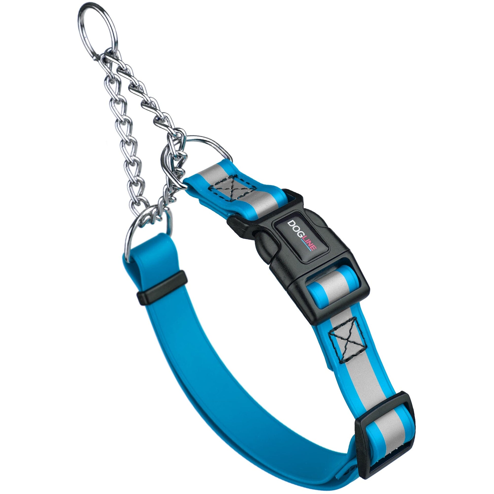 Reflective Biothane Martingale Collar with Quick Release Buckle Cerulean Blue Dog Collars Dogline