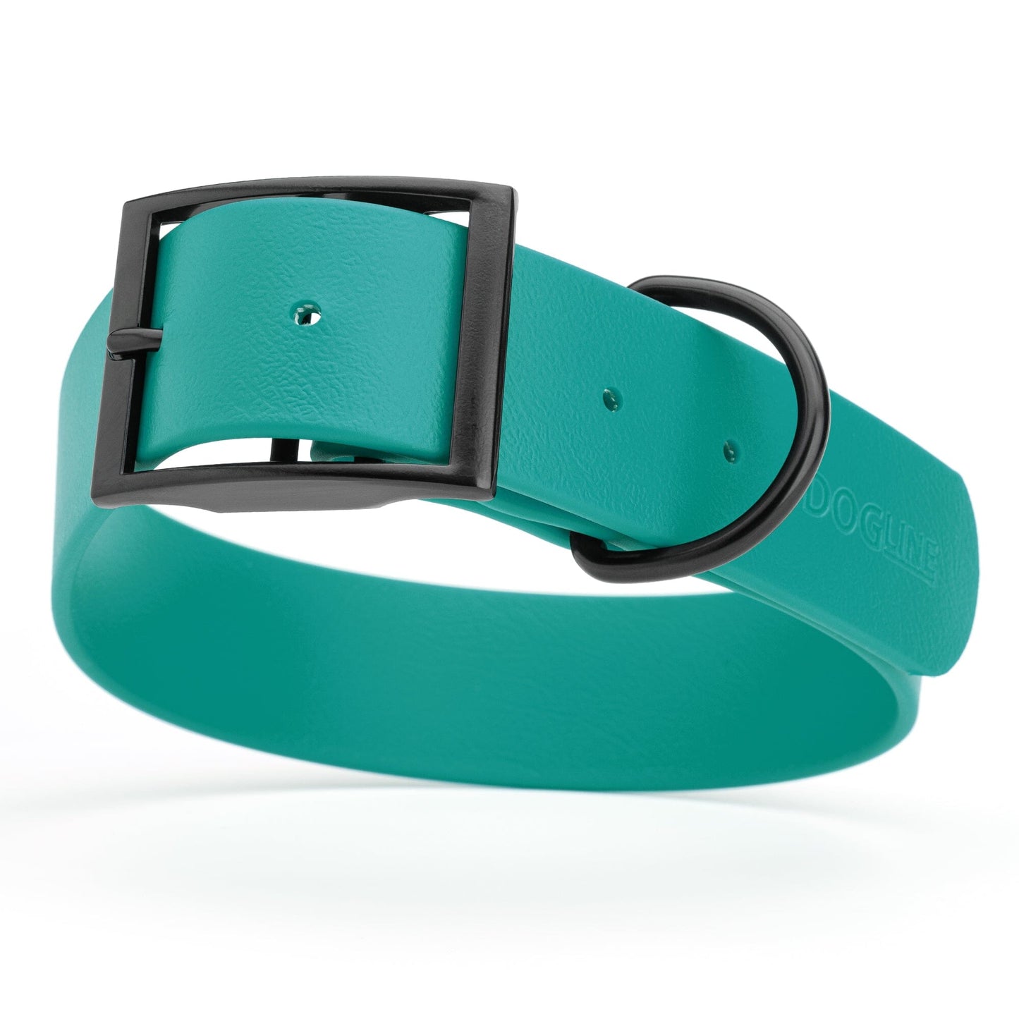 Dogline Biothane Waterproof Dog Collar with Black Hardware - 1.5" Wide, Size XXL (24 to 28 inches) Blue Aqua Dog Collars Dogline