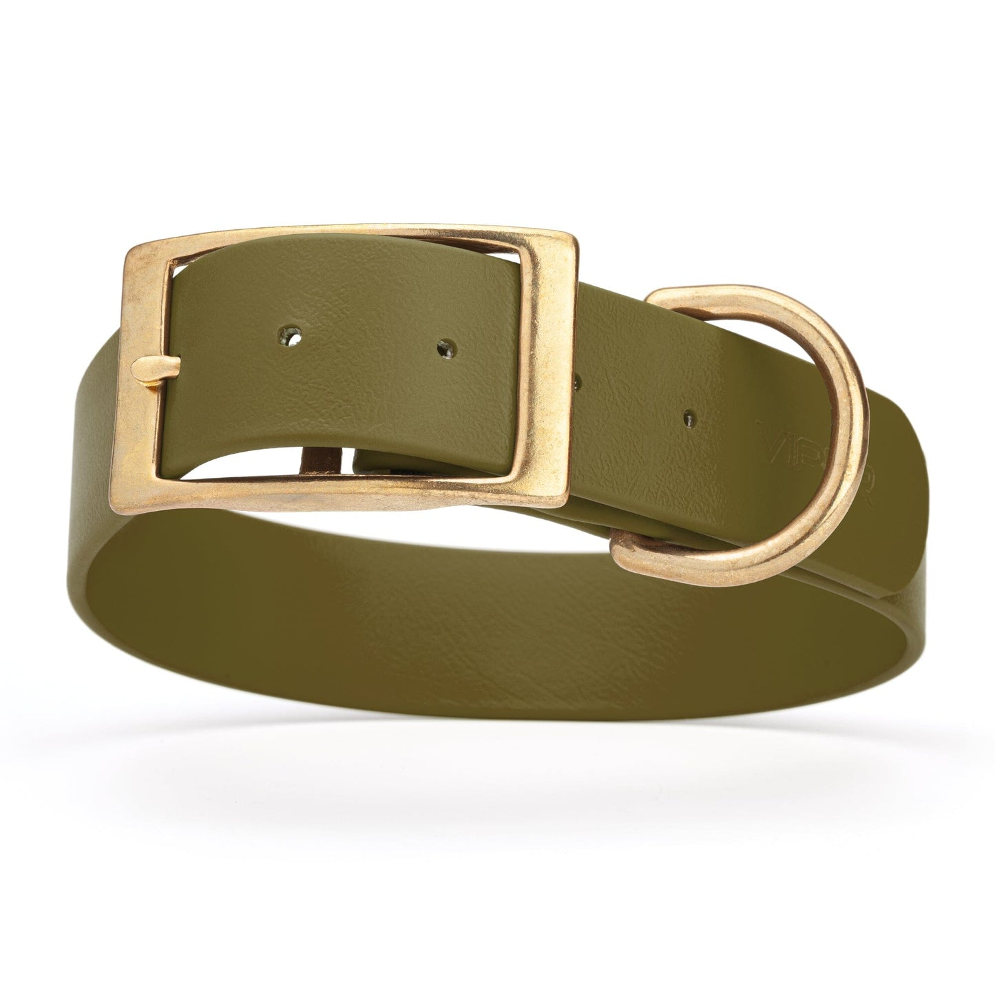 Viper Biothane Waterproof Dog Collar - Brass Hardware - 1.5in Wide, Size XXL (24 to 28 inches) Olive Drab Green Dog Collars Dogline