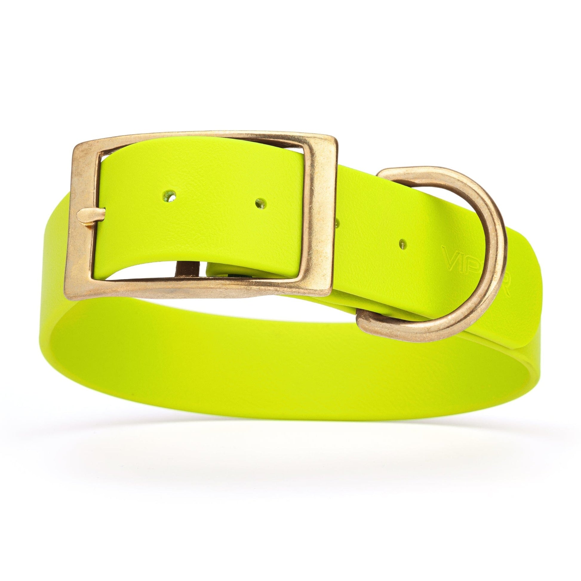 Viper Biothane Waterproof Dog Collar - Brass Hardware - 1.5in Wide, Size XXL (24 to 28 inches) Safety Yellow Dog Collars Dogline