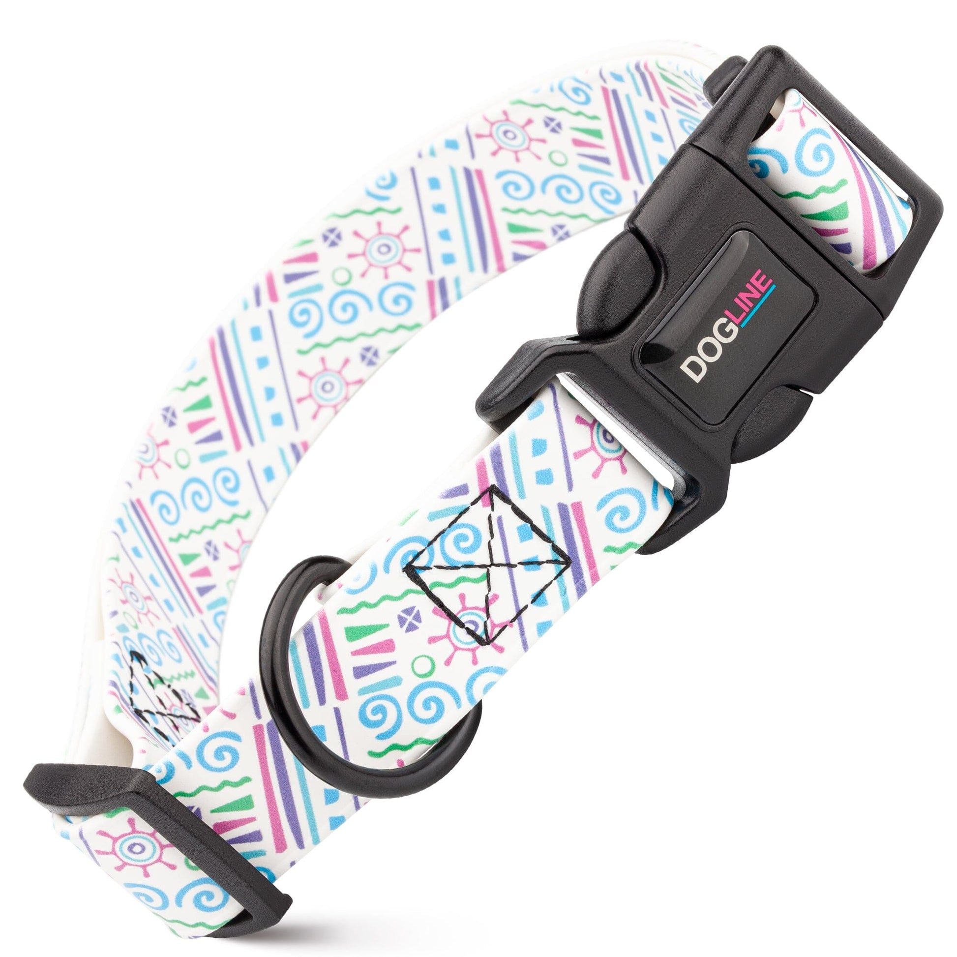 Dogline Biothane Full Color Design Printed Dog Collar with Quick Release Buckle Miami W 3 4" x L 12"-19" Dog Collars Dogline