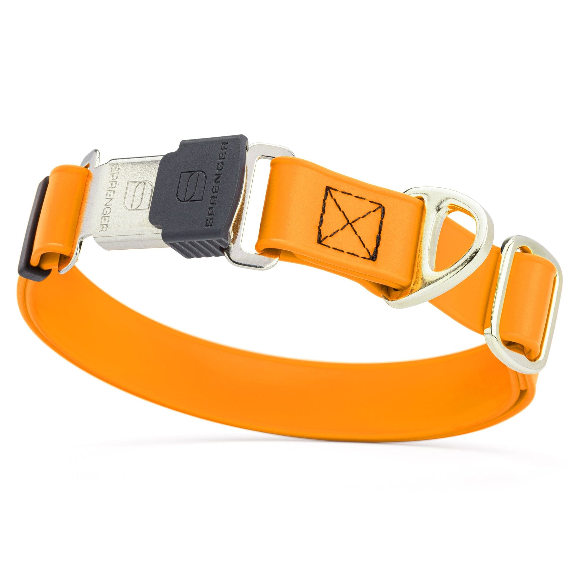 Sprenger BioThane Waterproof Dog Collar with Stainless Steel ClicLock Quick Release Buckle Tangerine Orange Silver Buckle Dog Collars Dogline