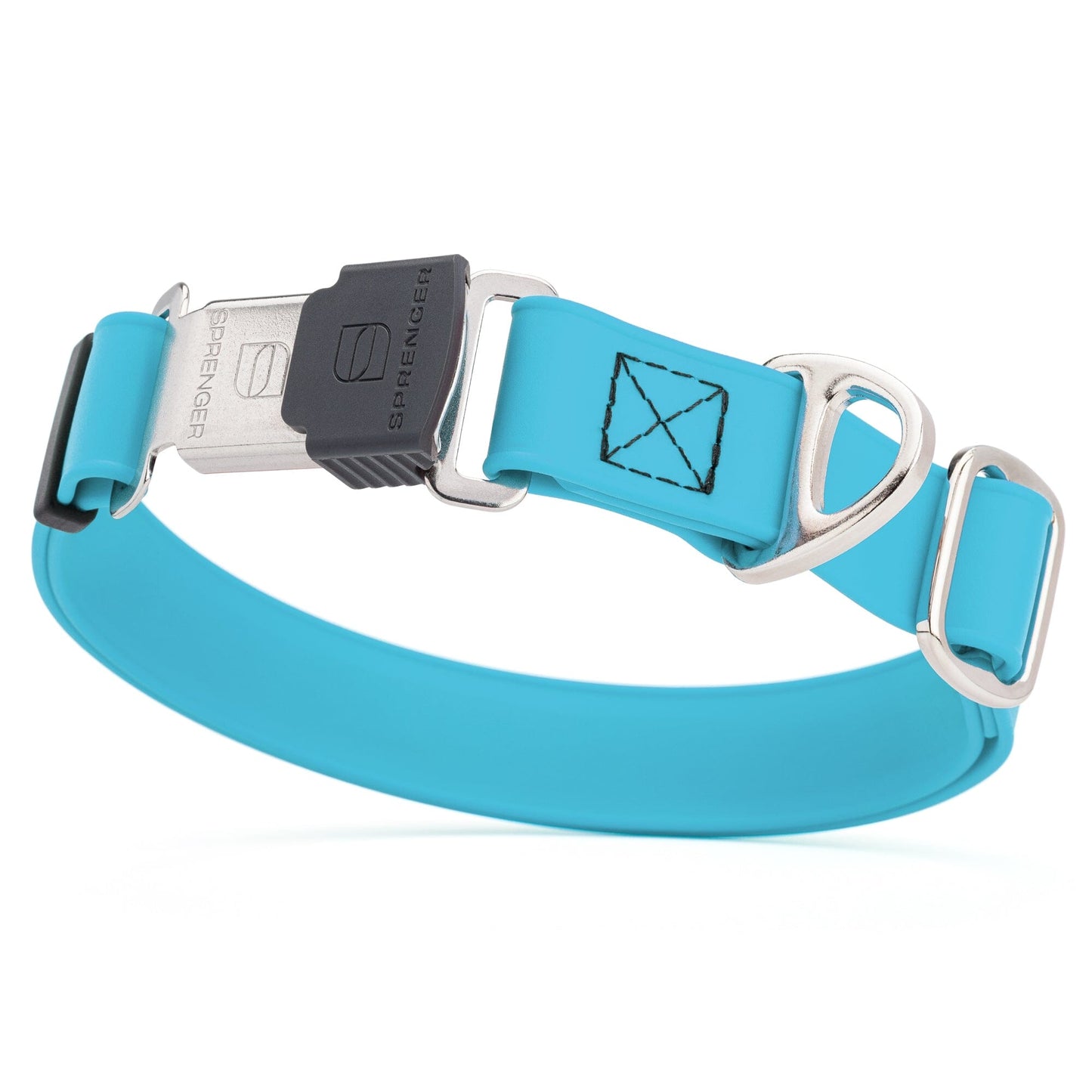 Sprenger BioThane Waterproof Dog Collar with Stainless Steel ClicLock Quick Release Buckle Sky Blue Silver Buckle Dog Collars Dogline