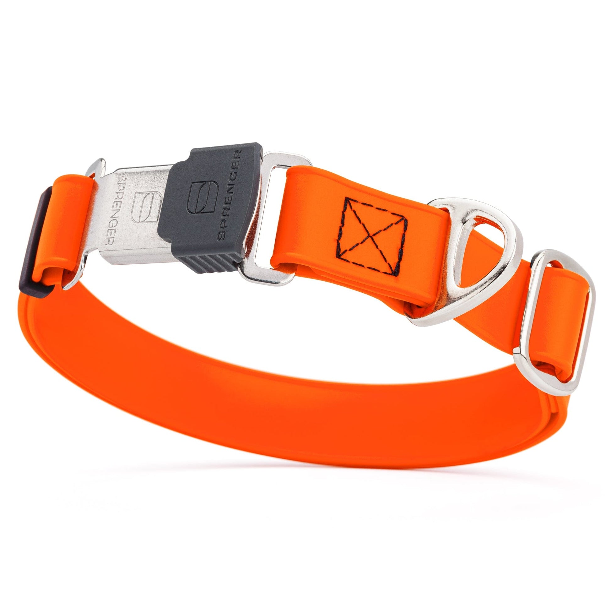 Sprenger BioThane Waterproof Dog Collar with Stainless Steel ClicLock Quick Release Buckle Hunter Orange Silver Buckle Dog Collars Dogline