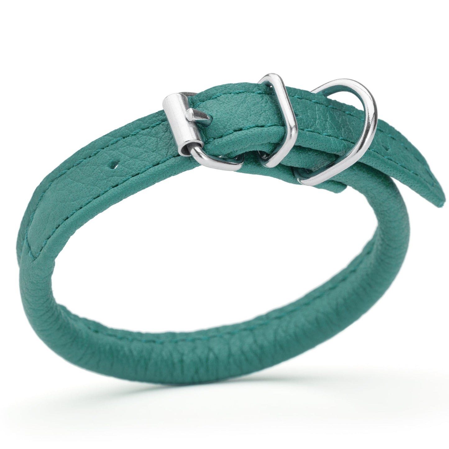 Soft Leather Round Dog Collar Teal 1 4" Dog Collars Dogline