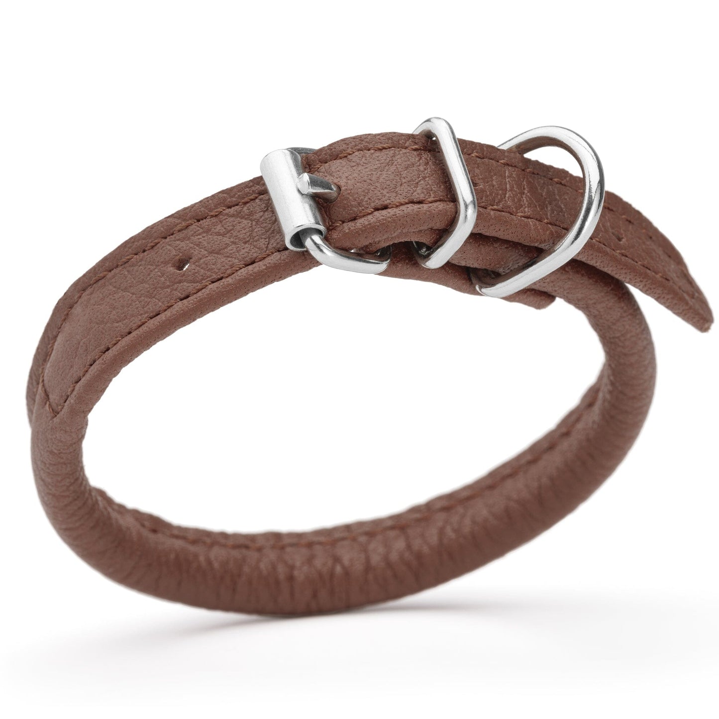 Soft Leather Round Dog Collar Brown 1 4" Dog Collars Dogline