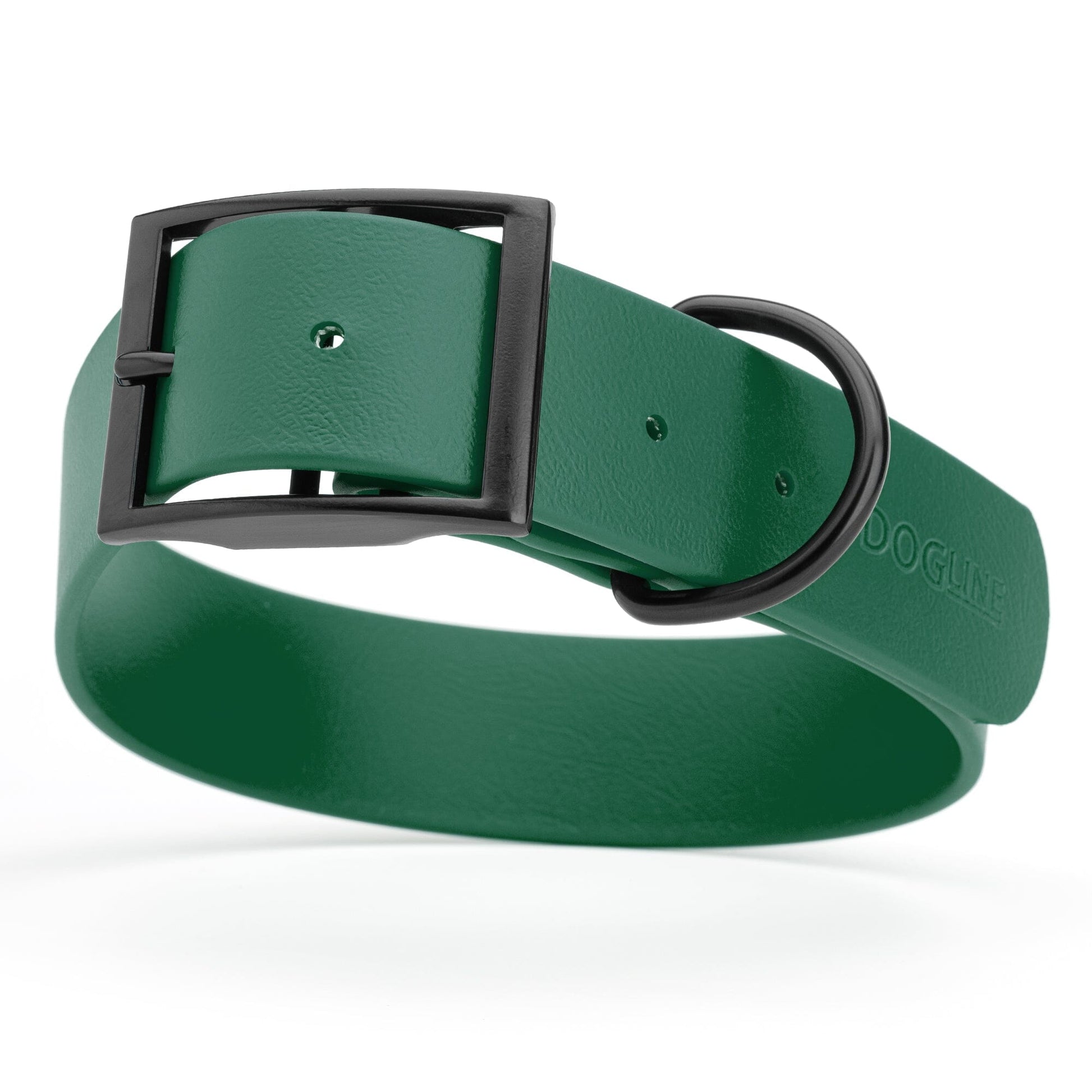 Dogline Biothane Waterproof Dog Collar with Black Hardware - 1.5" Wide, Size XXL (24 to 28 inches) Hunter Green Dog Collars Dogline