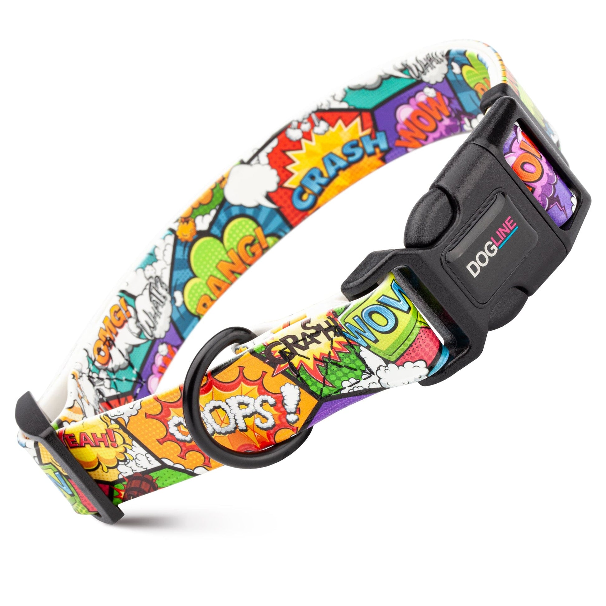 Dogline Biothane Full Color Design Printed Dog Collar with Quick Release Buckle Comics W 3 4" x L 12"-19" Dog Collars Dogline