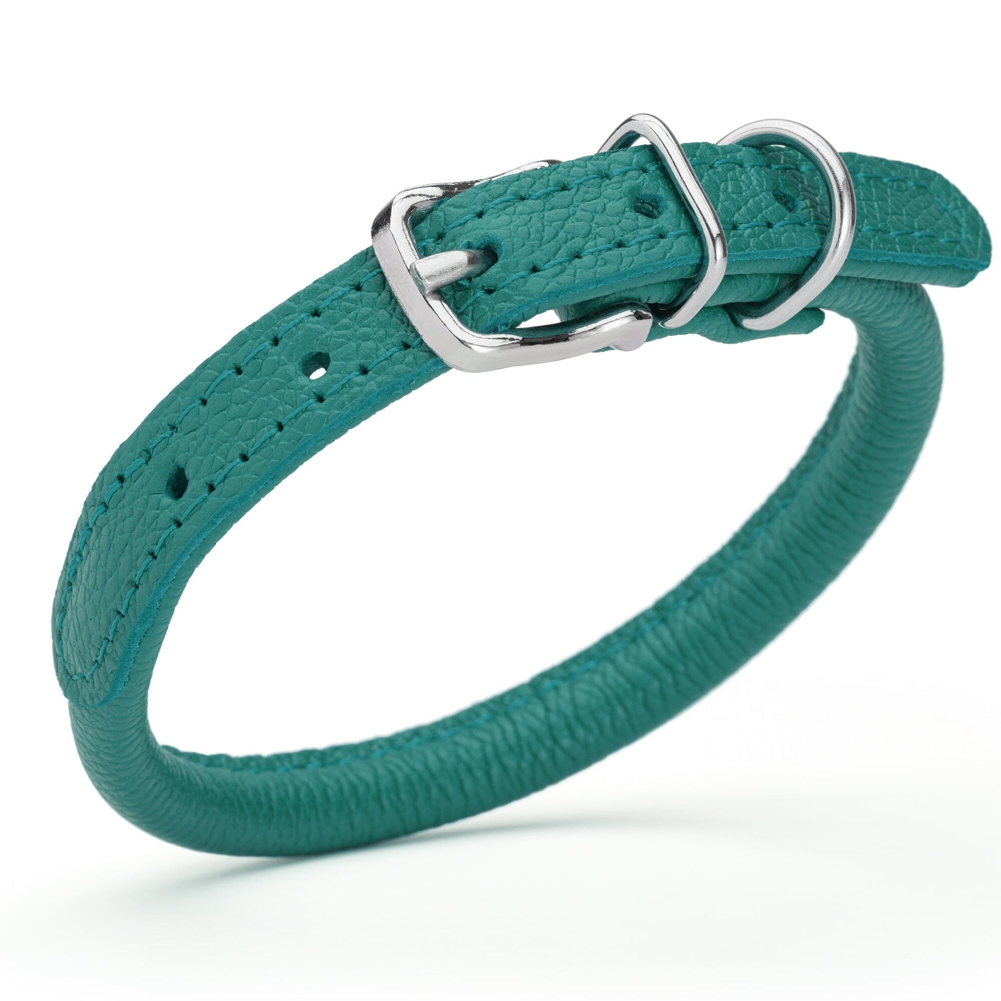 Soft Leather Round Dog Collar Teal 1 3" Dog Collars Dogline