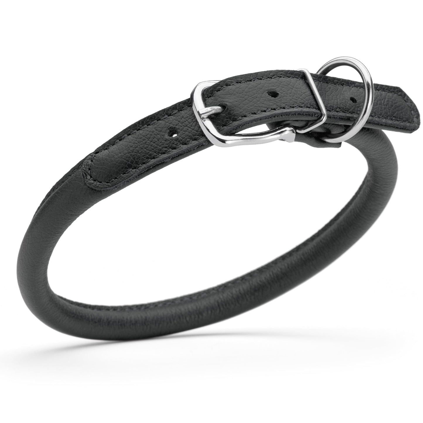 Soft Leather Round Dog Collar Black 1 2" Dog Collars Dogline