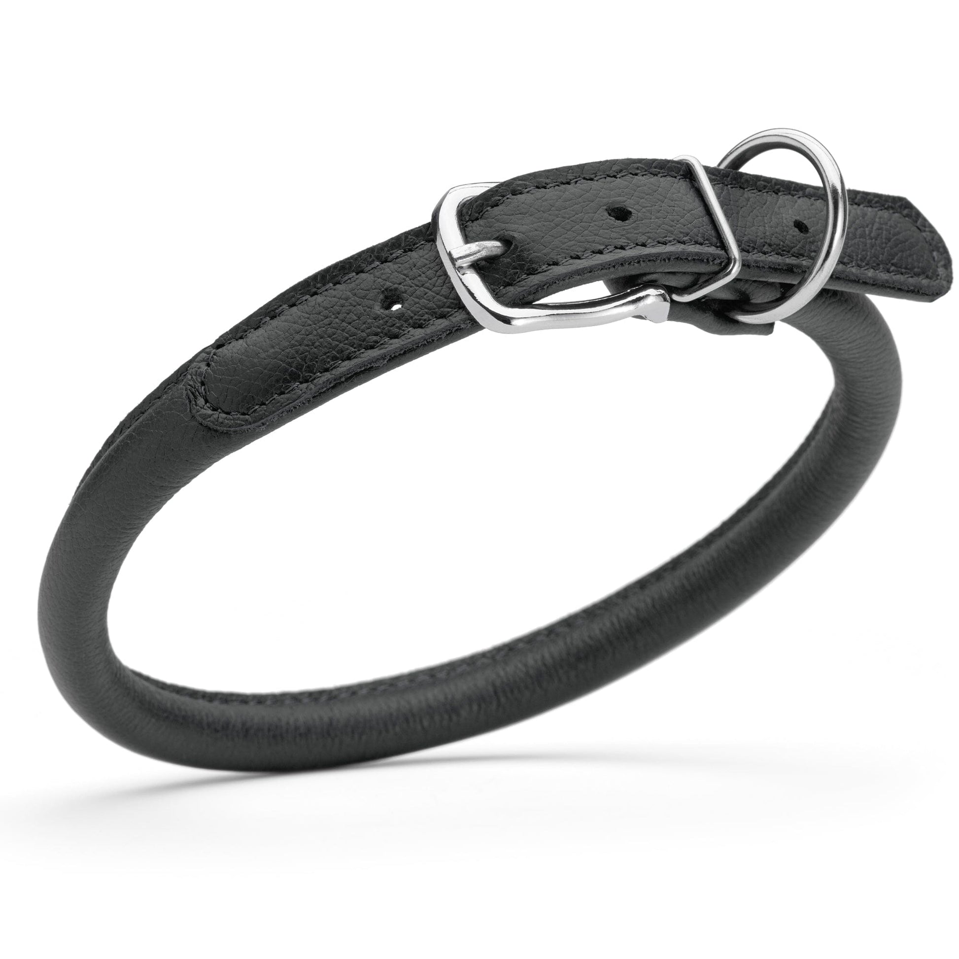 Soft Leather Round Dog Collar Black 1 2" Dog Collars Dogline