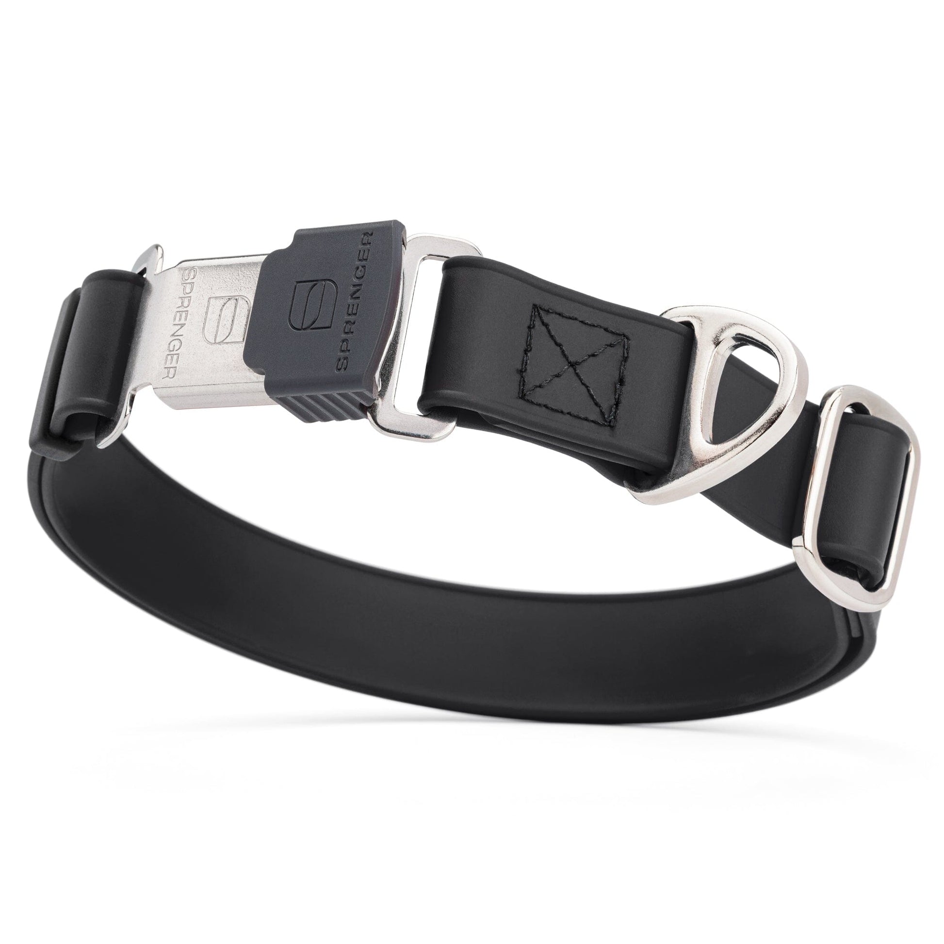 Sprenger BioThane Waterproof Dog Collar with Stainless Steel ClicLock Quick Release Buckle Black Silver Buckle Dog Collars Dogline