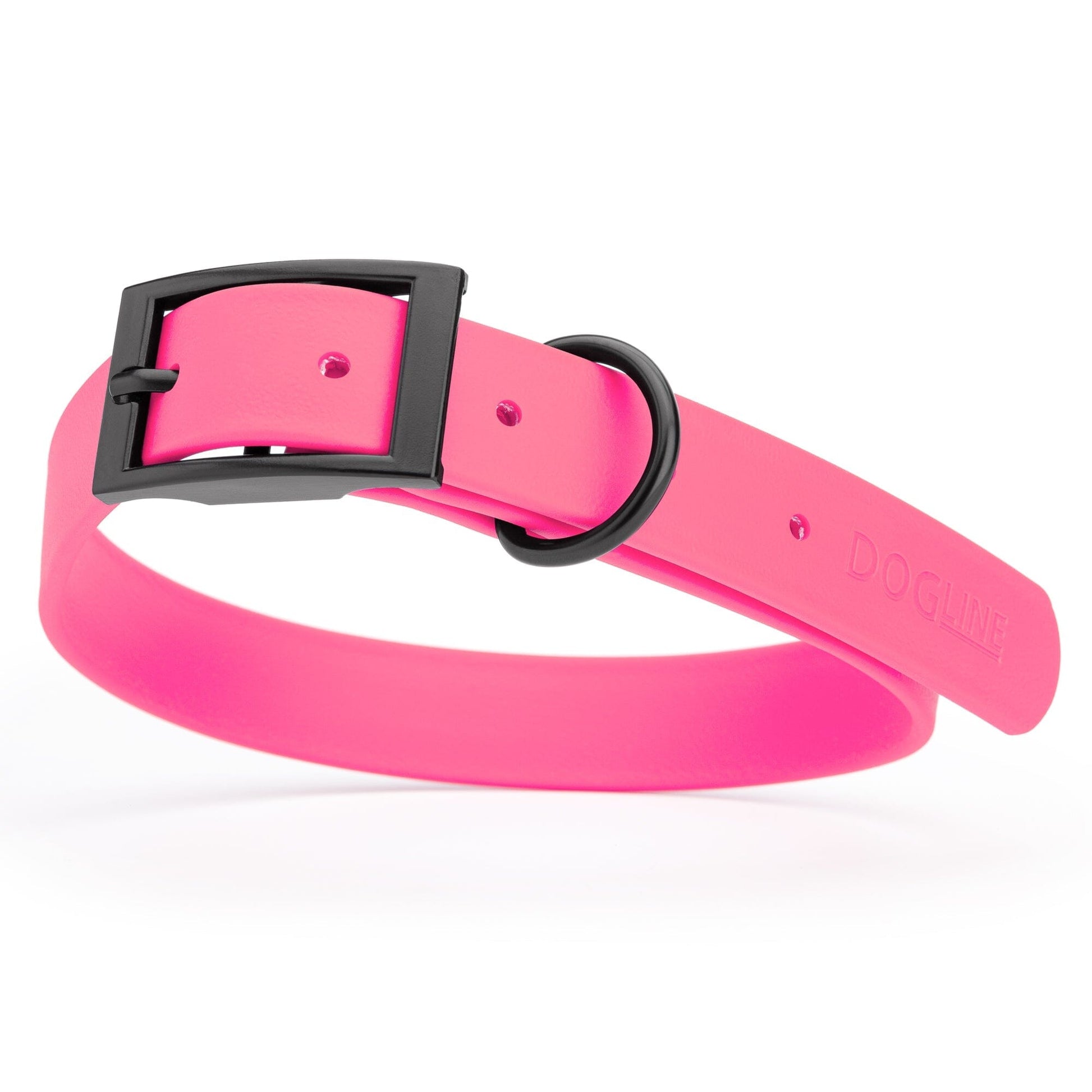 Dogline Biothane Waterproof Dog Collar with Black Hardware - Size XL (22 to 25 inches) Passionfruit Pink Dog Collars Dogline