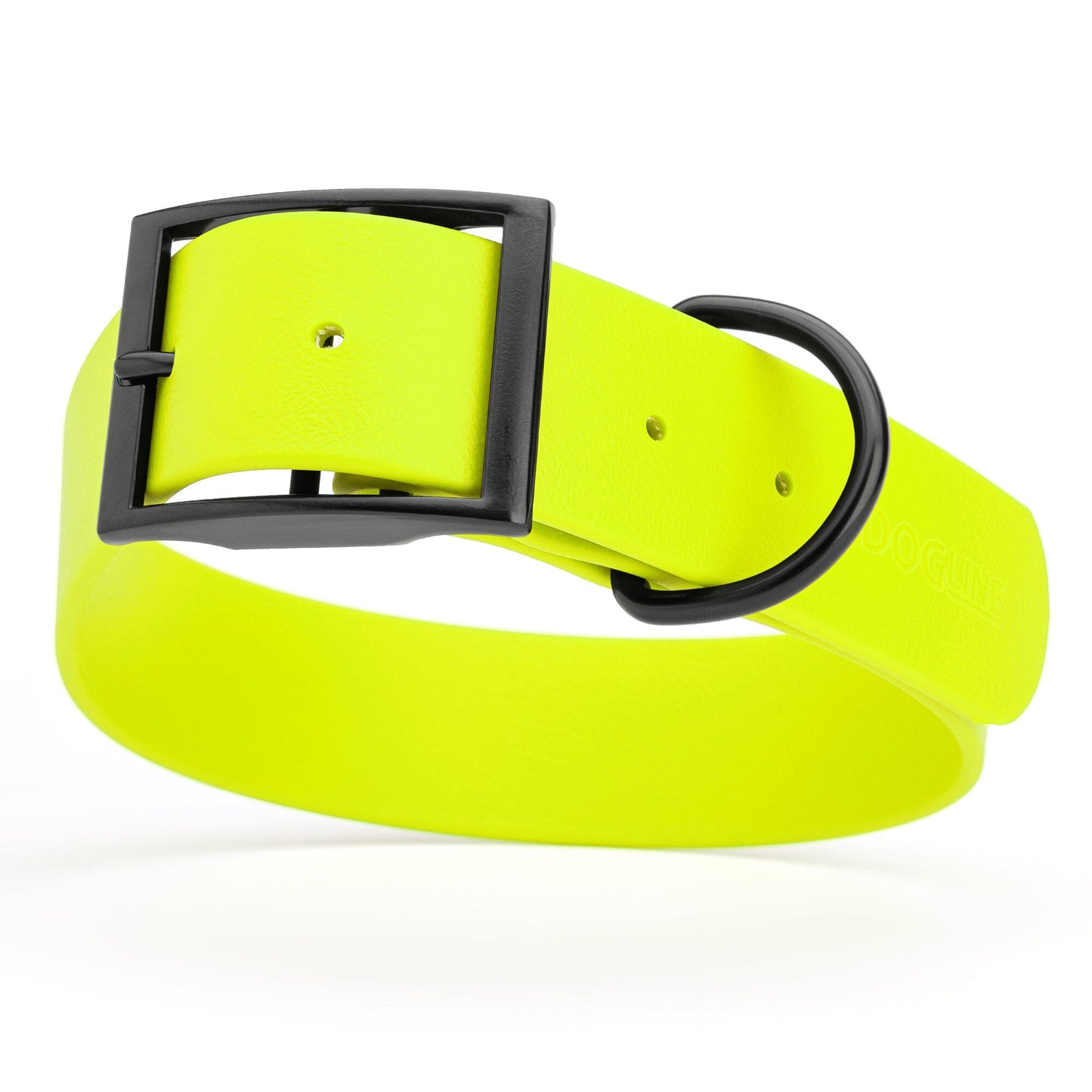 Dogline Biothane Waterproof Dog Collar with Black Hardware - 1.5" Wide, Size L (16 to 20 inches) Safety Yellow Dog Collars Dogline