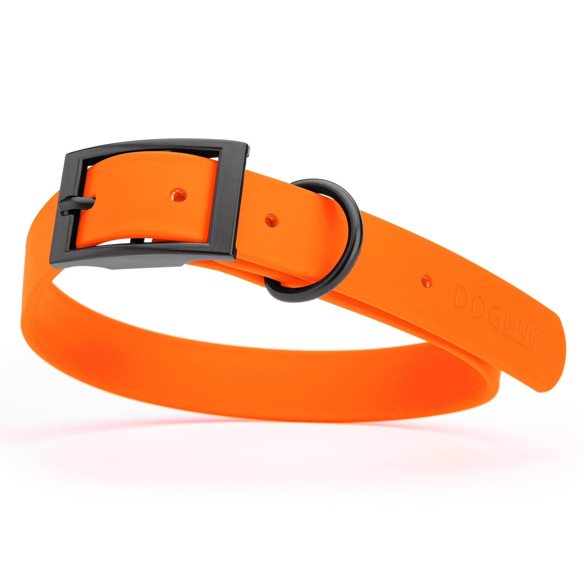 Dogline Biothane Waterproof Dog Collar with Black Hardware - Size XL (22 to 25 inches) Hunter Orange Dog Collars Dogline