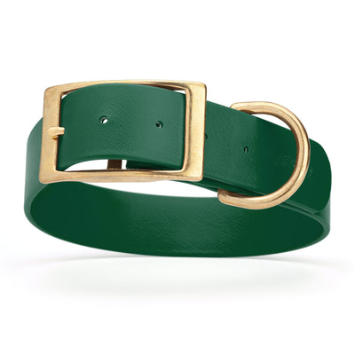 Viper Biothane Waterproof Dog Collar - Brass Hardware - 1.5in Wide, Size L (16 to 20 inches) Hunter Green Dog Collars Dogline