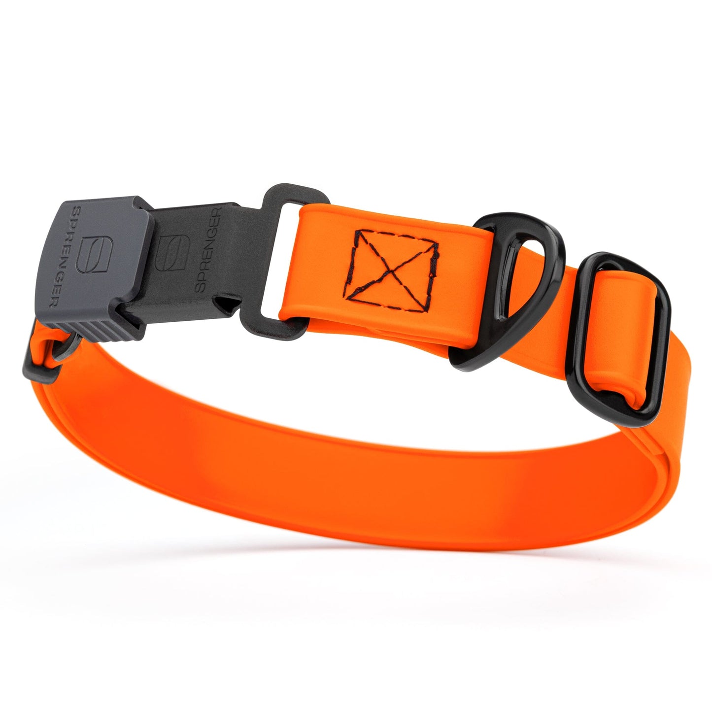 Sprenger BioThane Waterproof Dog Collar with Stainless Steel ClicLock Quick Release Buckle Hunter Orange Black Buckle Dog Collars Dogline