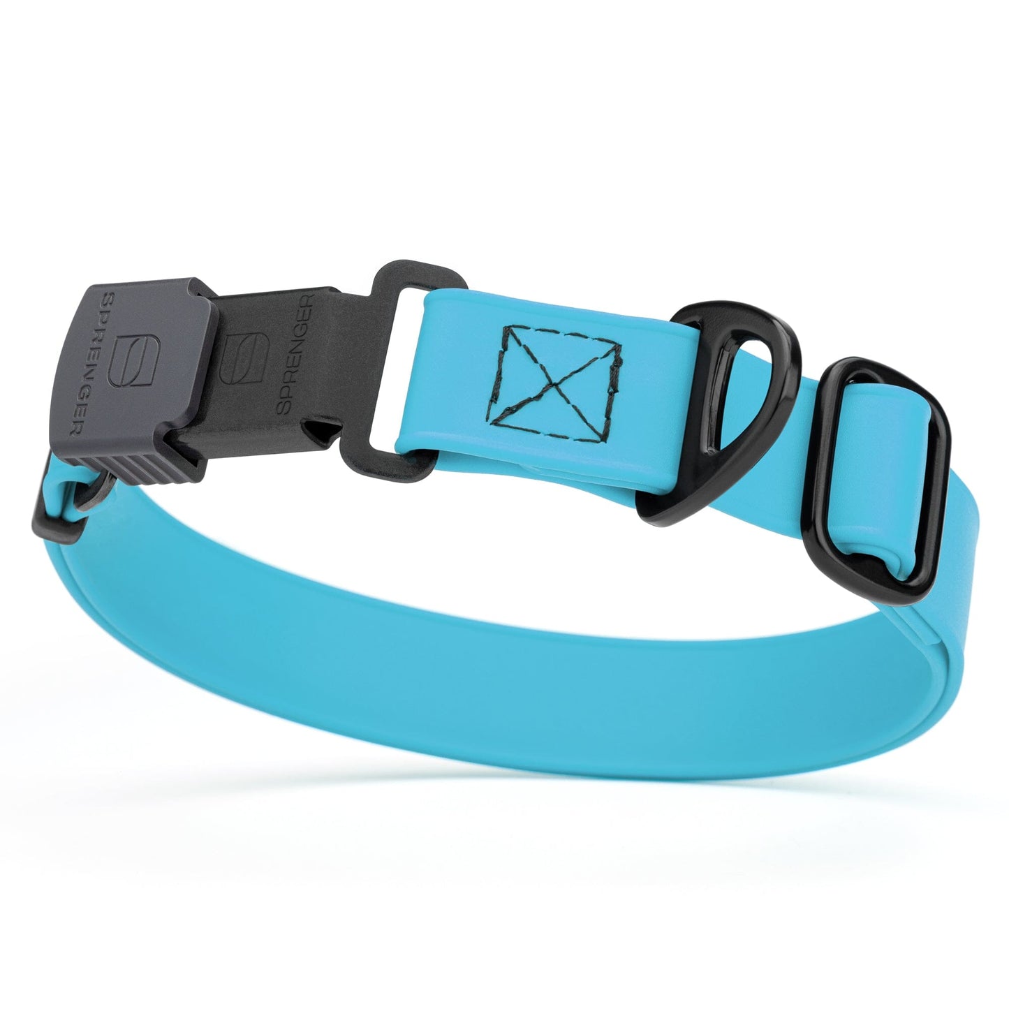 Sprenger BioThane Waterproof Dog Collar with Stainless Steel ClicLock Quick Release Buckle Sky Blue Black Buckle Dog Collars Dogline