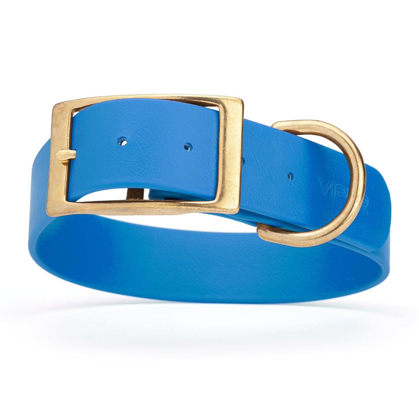 Viper Biothane Waterproof Dog Collar - Brass Hardware - 1.5in Wide, Size XL (20 to 24 inches) Cerulean Blue Dog Collars Dogline