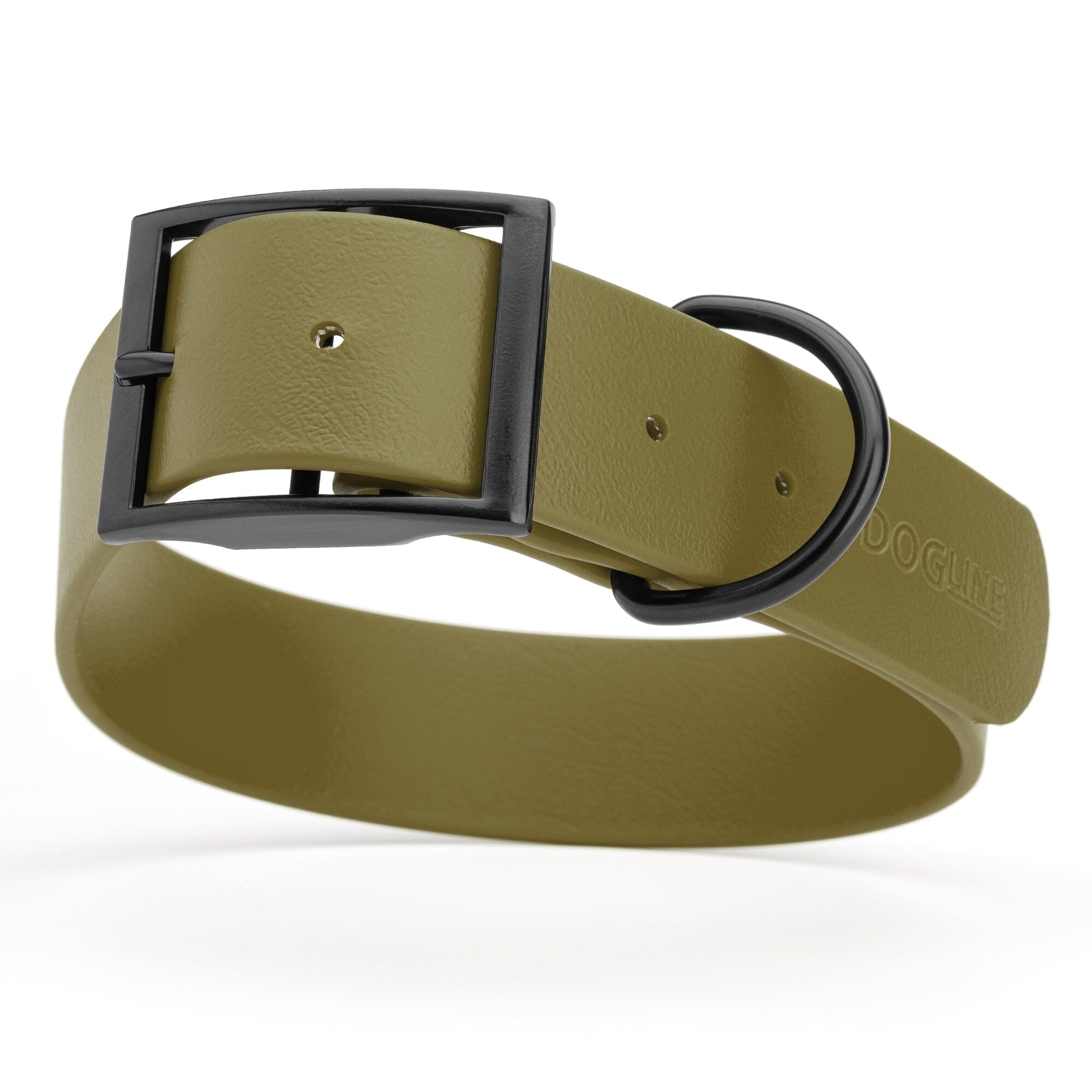 Dogline Biothane Waterproof Dog Collar with Black Hardware - 1.5" Wide, Size L (16 to 20 inches) Olive Drab Green Dog Collars Dogline