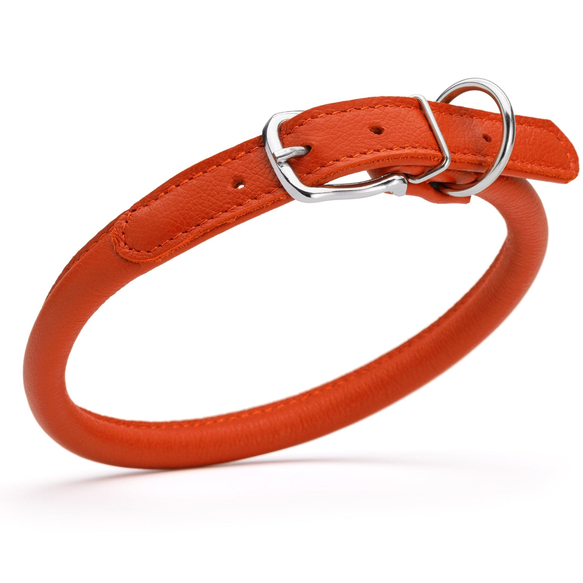 Soft Leather Round Dog Collar Orange 1 2" Dog Collars Dogline