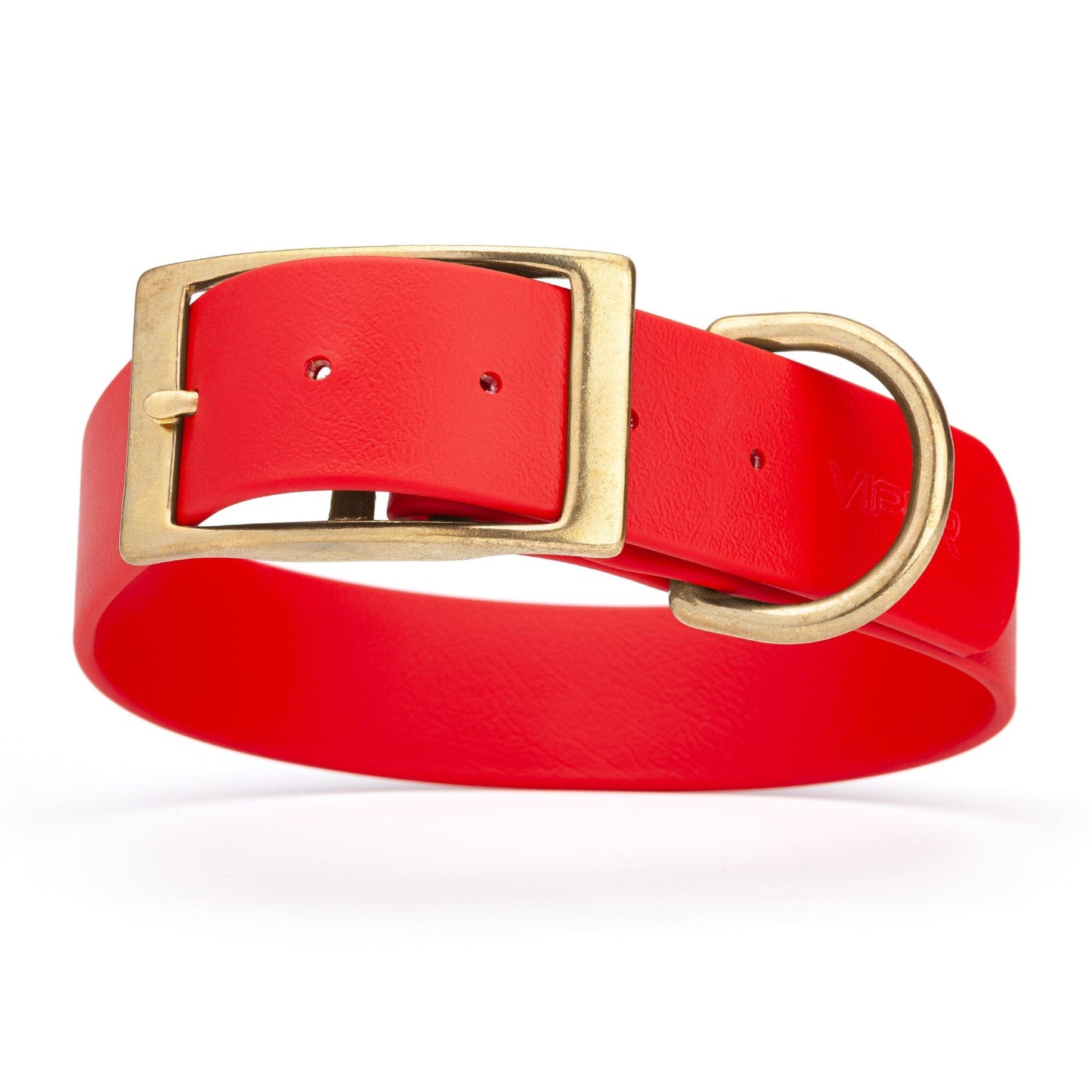 Viper Biothane Waterproof Dog Collar - Brass Hardware - 1.5in Wide, Size L (16 to 20 inches) Cherry Red Dog Collars Dogline