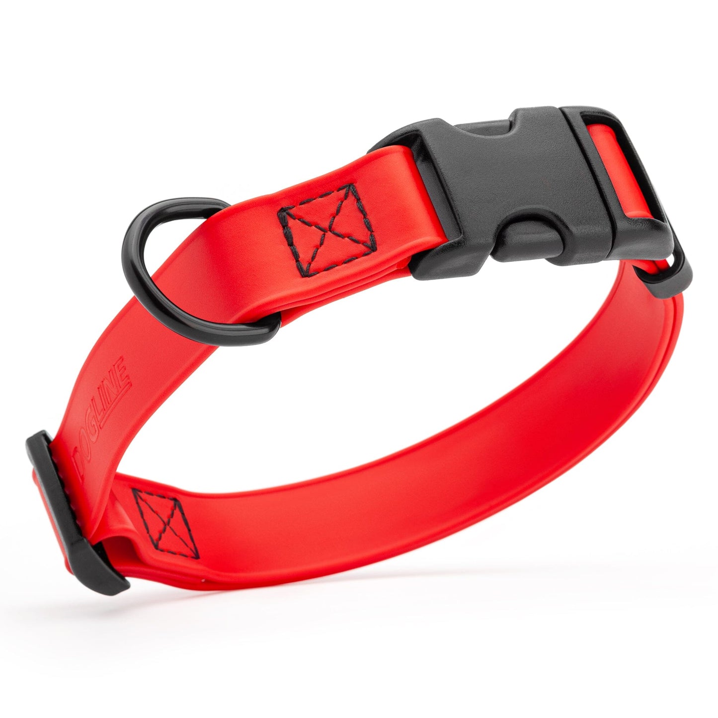 Dogline Biothane Waterproof Dog Collar with Quick Release Buckle 5 8"W by 10-14"L Cherry Red Dog Collars Dogline