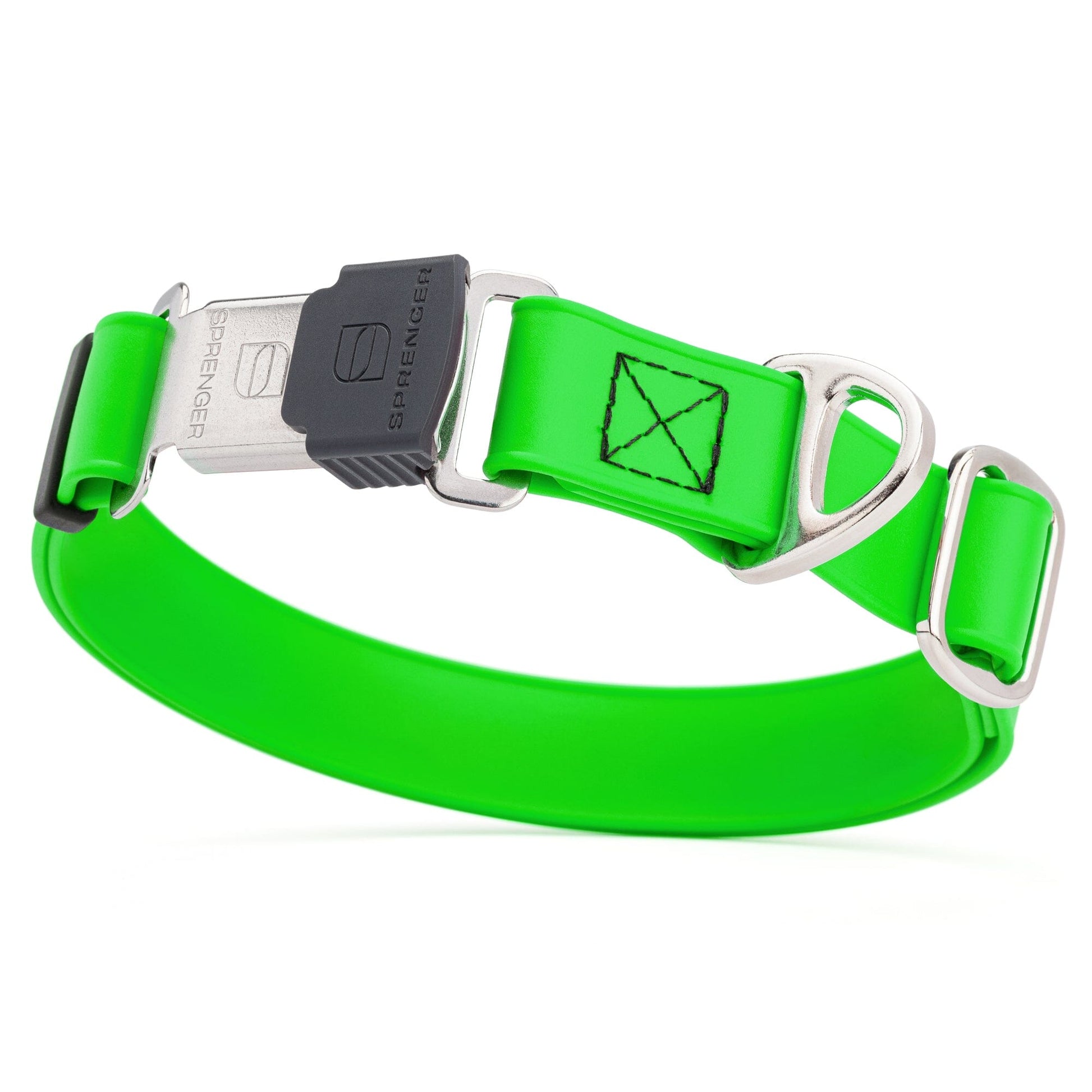 Sprenger BioThane Waterproof Dog Collar with Stainless Steel ClicLock Quick Release Buckle Tropical Green Silver Buckle Dog Collars Dogline