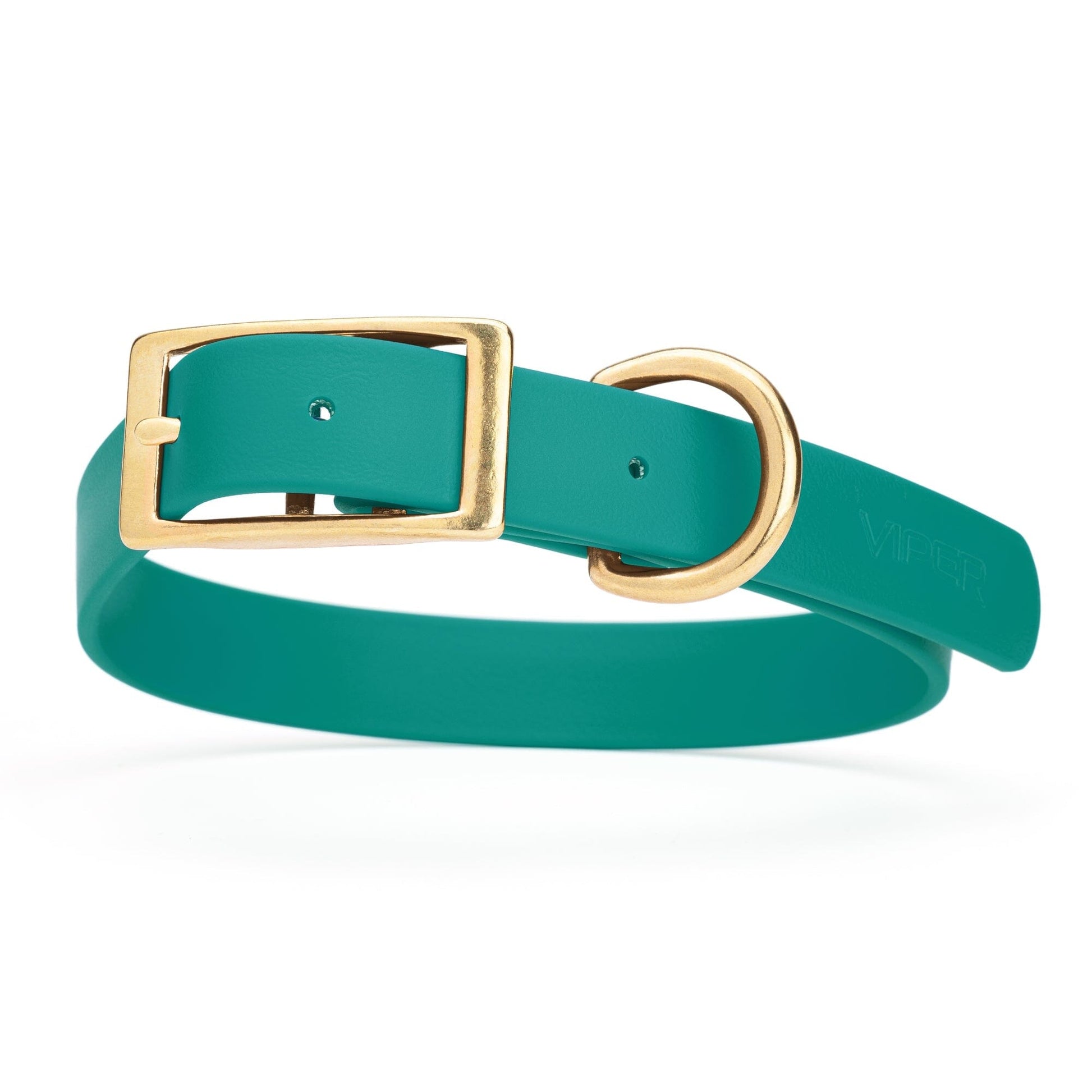 Viper Biothane Waterproof Dog Collar - Brass Hardware - Size L (18 to 22 inches) Blue Aqua Dog Collars Dogline
