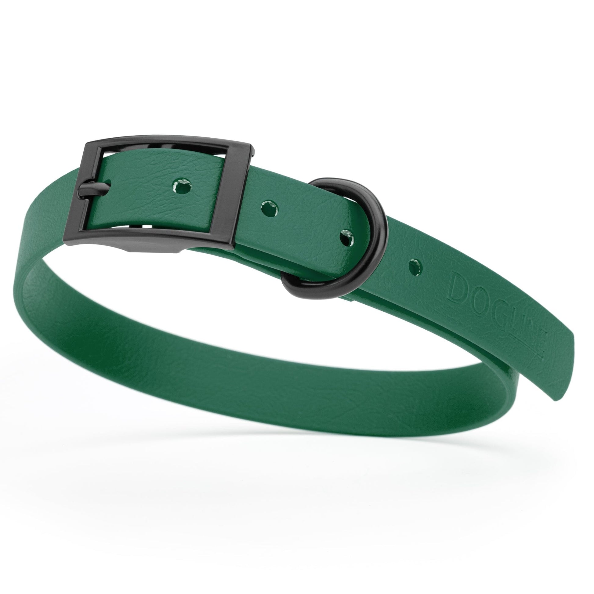 Dogline Biothane Waterproof Dog Collar with Black Hardware - Size M (15 to 18 inches) Hunter Green Dog Collars Dogline