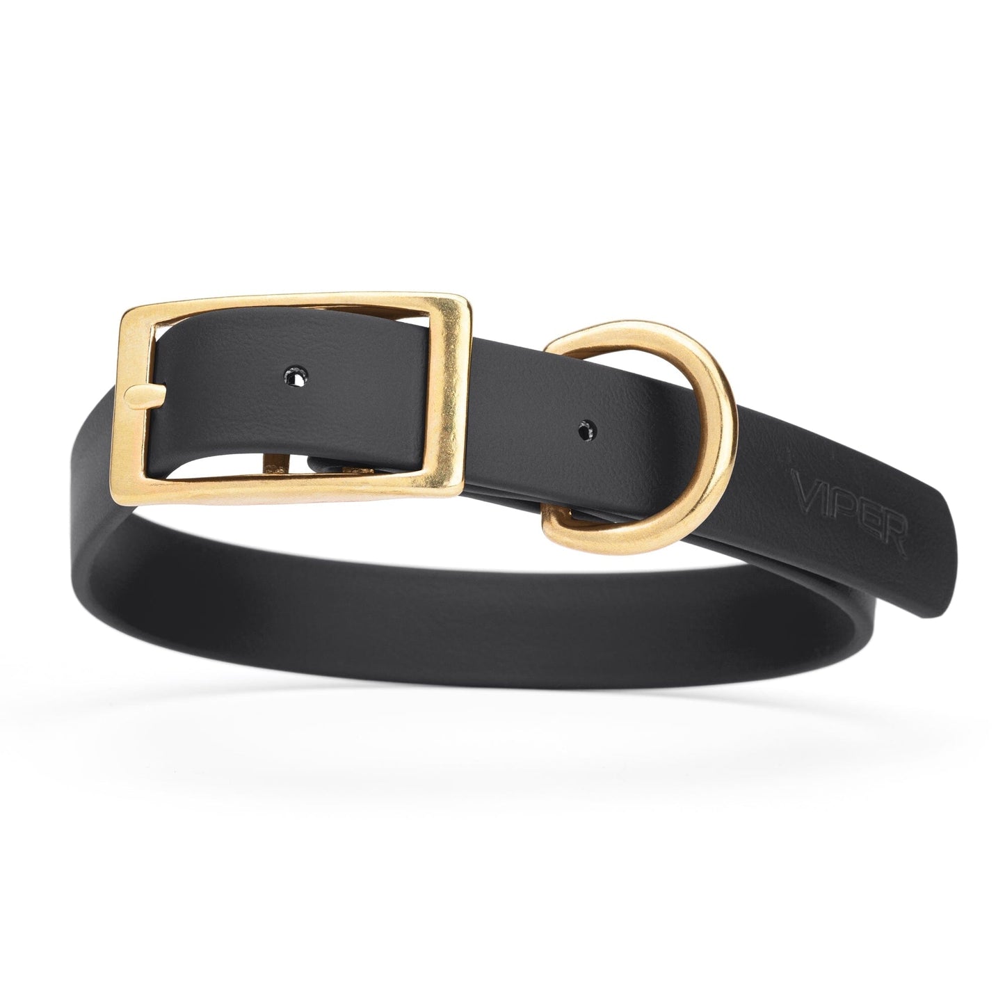 Viper Biothane Waterproof Dog Collar - Brass Hardware - Size L (18 to 22 inches) Black Dog Collars Dogline