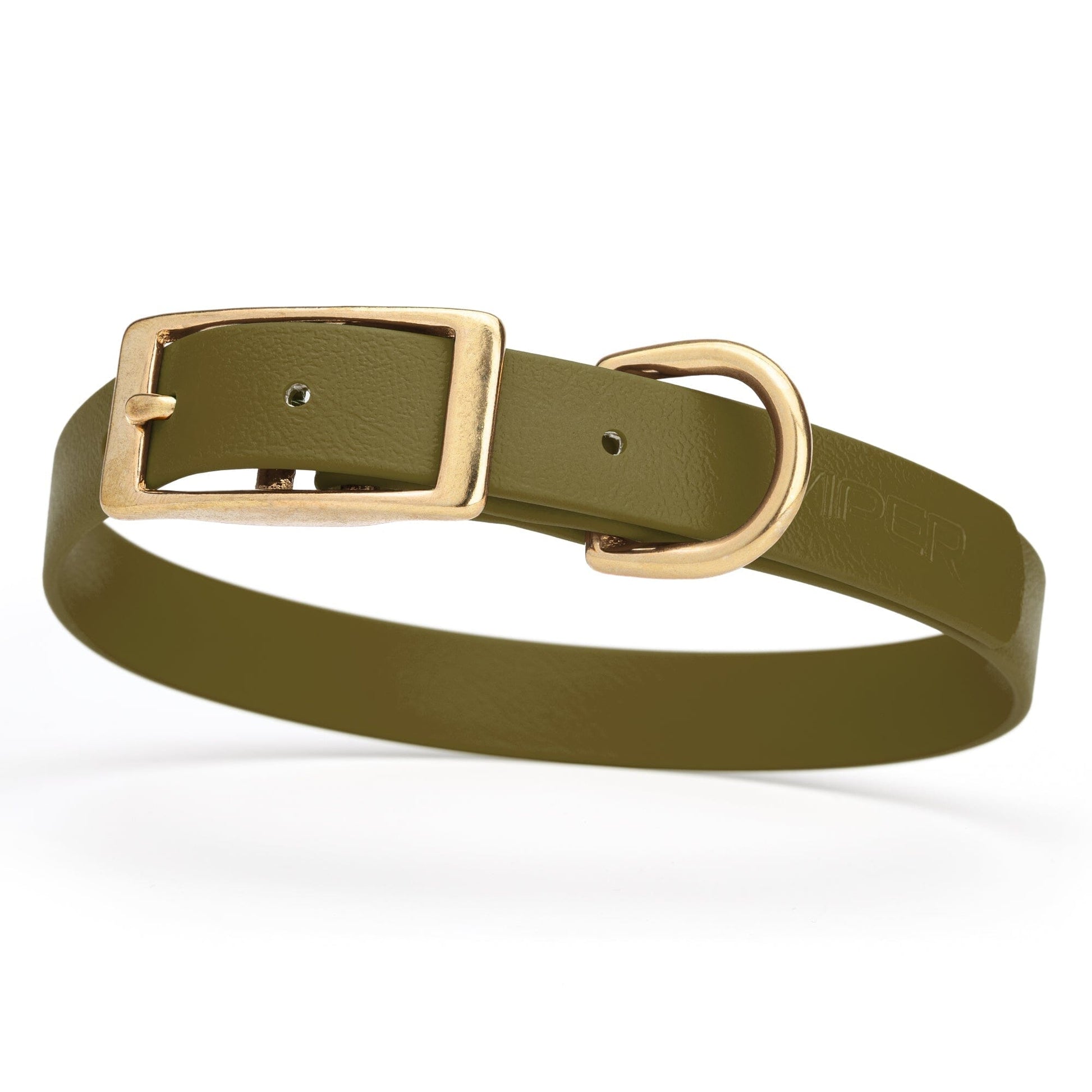 Viper Biothane Waterproof Dog Collar - Brass Hardware - Size M (15 to 18 inches) Olive Drab Green Dog Collars Dogline