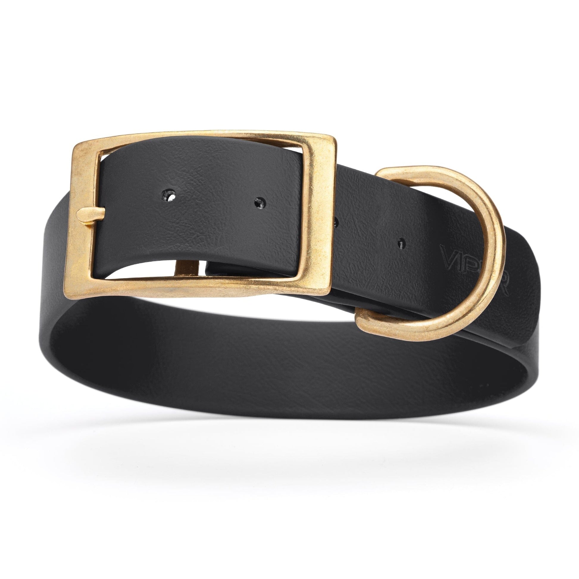 Viper Biothane Waterproof Dog Collar - Brass Hardware - 1.5in Wide, Size XXL (24 to 28 inches) Black Dog Collars Dogline