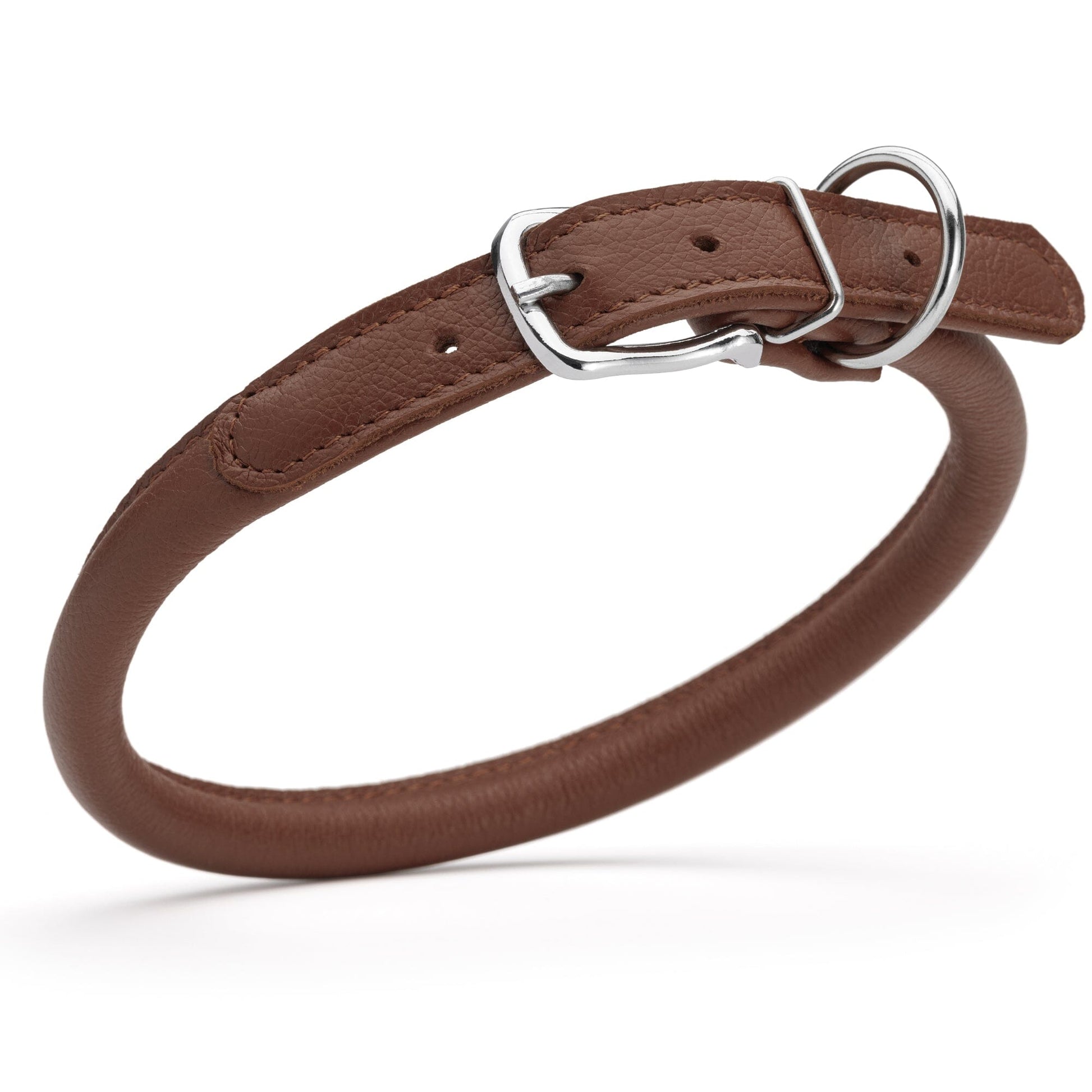 Soft Leather Round Dog Collar Brown 1 2" Dog Collars Dogline