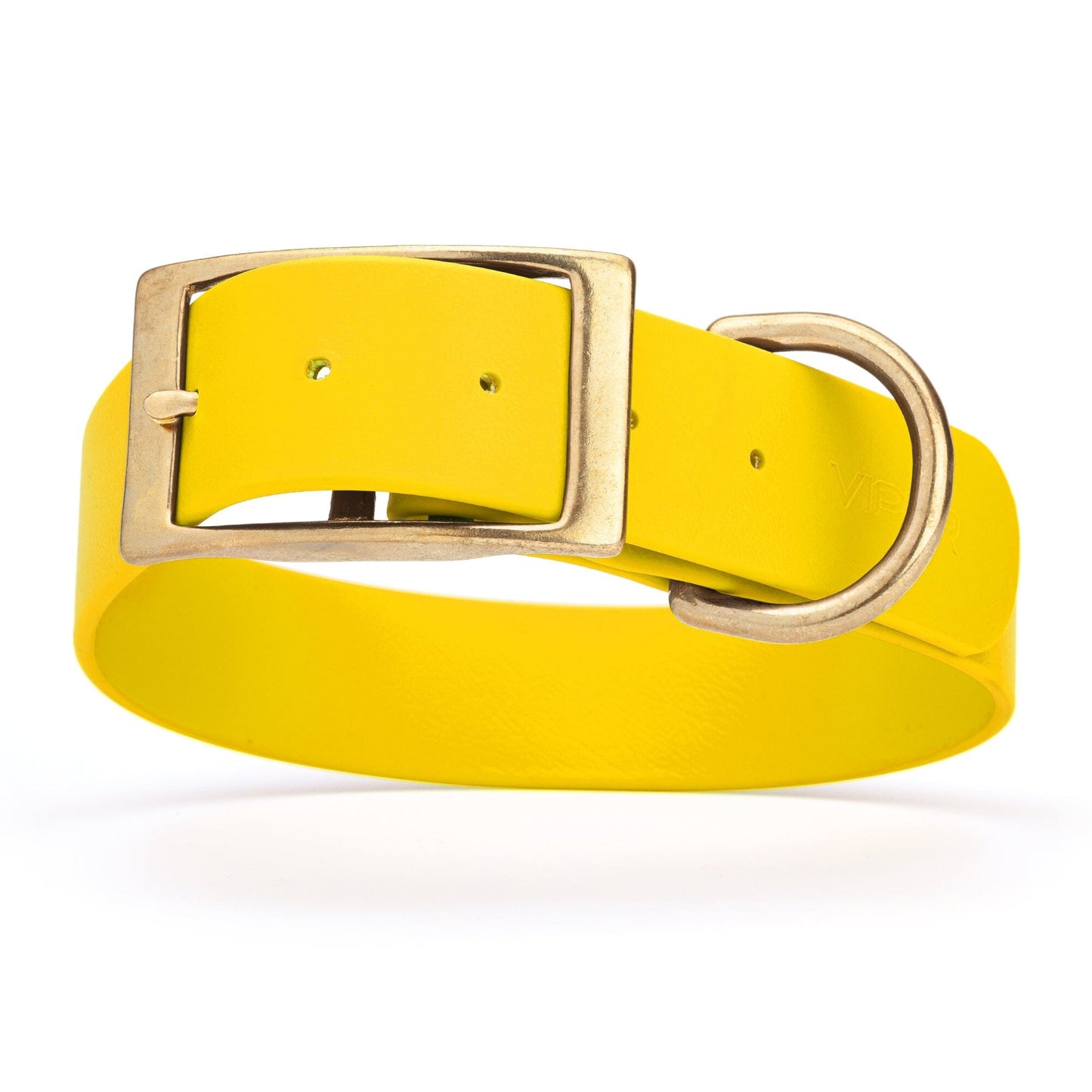 Viper Biothane Waterproof Dog Collar - Brass Hardware - 1.5in Wide, Size L (16 to 20 inches) Lemon Yellow Dog Collars Dogline