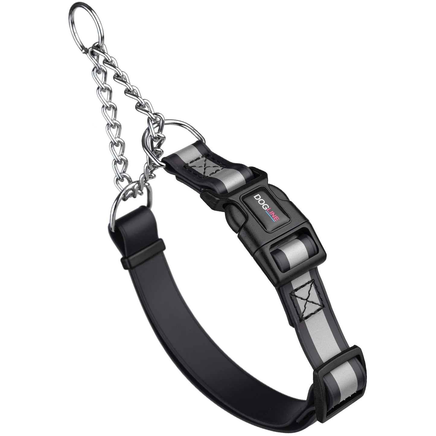 Reflective Biothane Martingale Collar with Quick Release Buckle Black Dog Collars Dogline