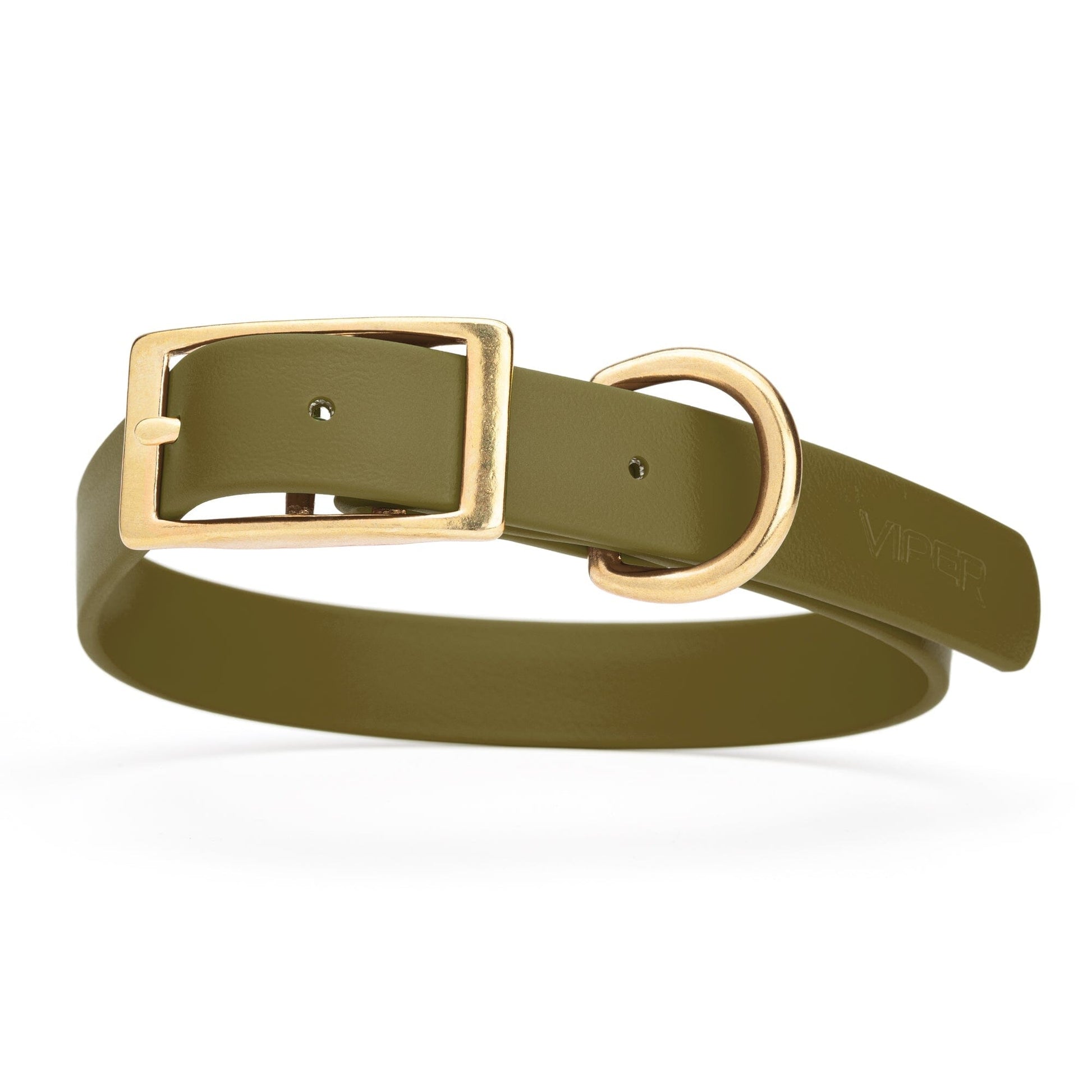 Viper Biothane Waterproof Dog Collar - Brass Hardware - Size XL (22 to 25 inches) Olive Drab Green Dog Collars Dogline