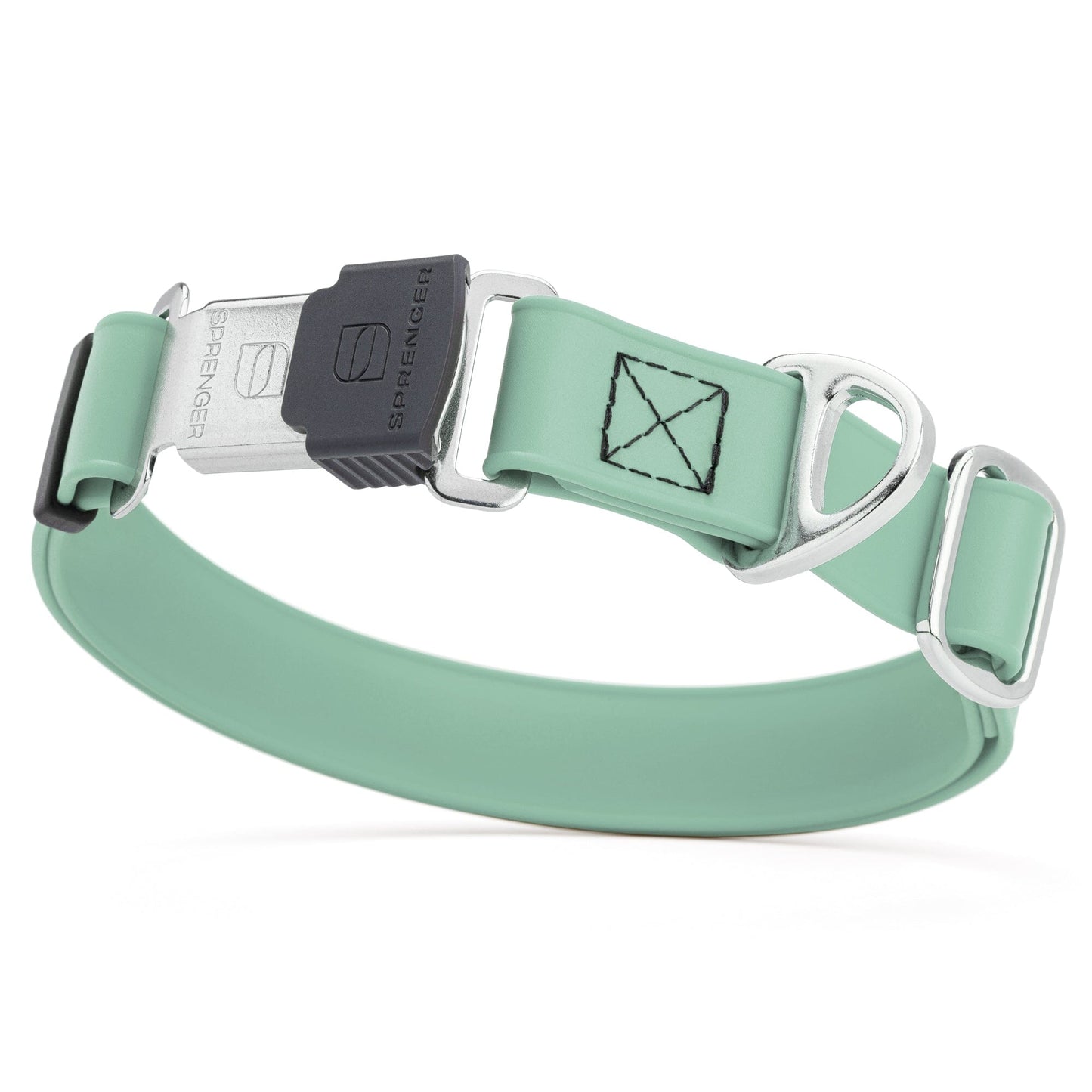 Sprenger BioThane Waterproof Dog Collar with Stainless Steel ClicLock Quick Release Buckle Sage Green Silver Buckle Dog Collars Dogline