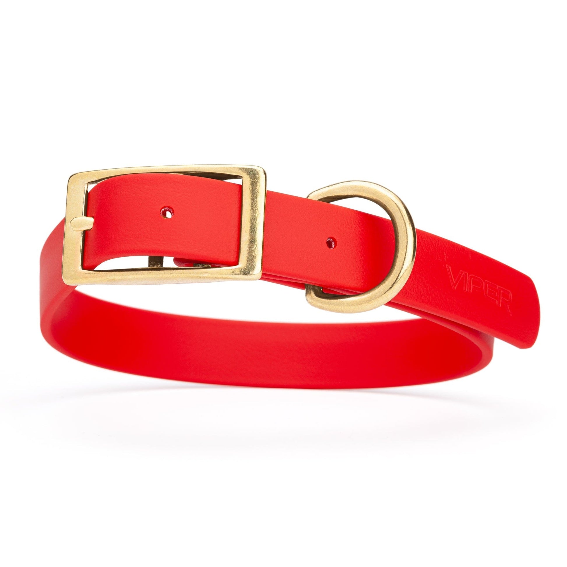 Viper Biothane Waterproof Dog Collar - Brass Hardware - Size XL (22 to 25 inches) Cherry Red Dog Collars Dogline