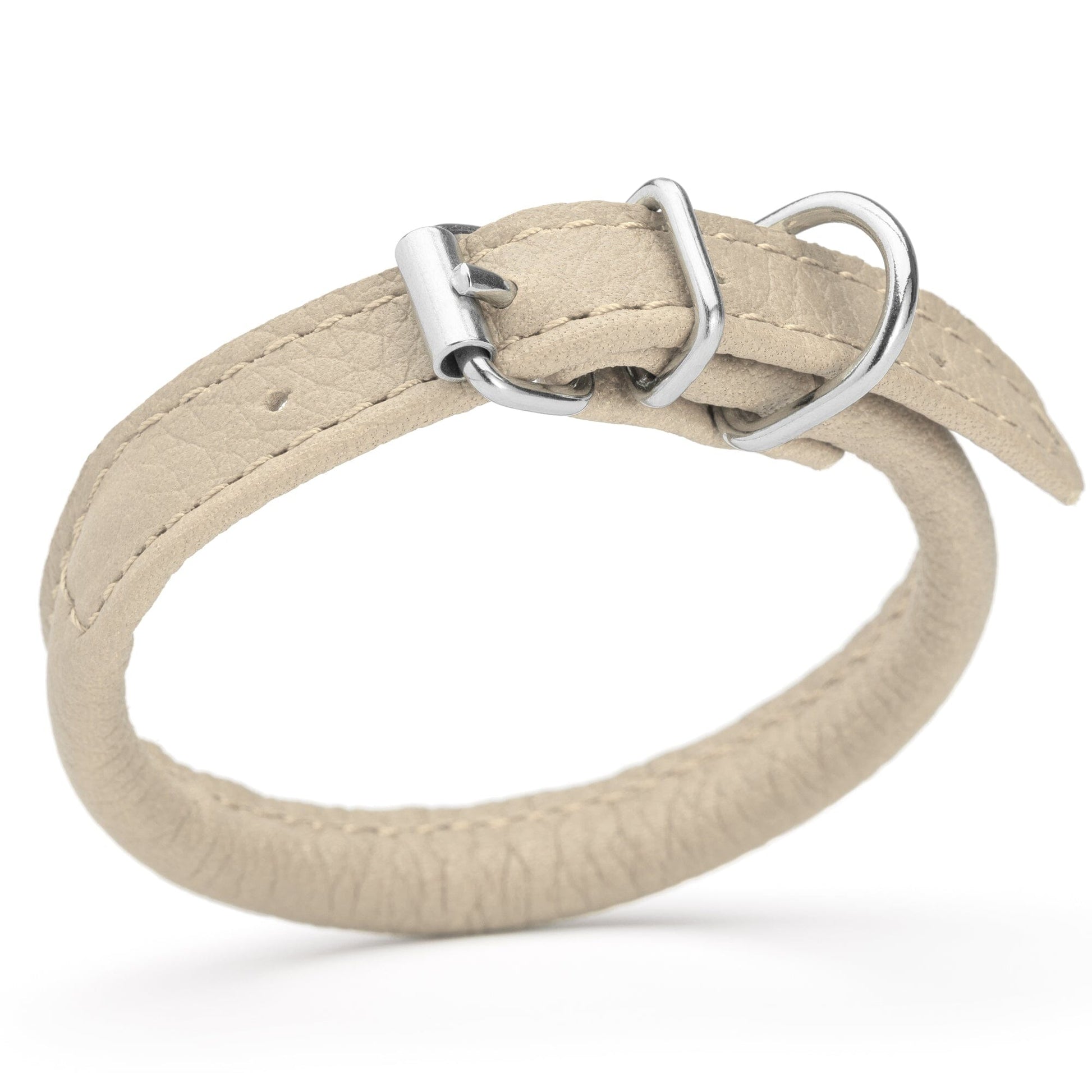 Soft Leather Round Dog Collar Beige 1 4" Dog Collars Dogline