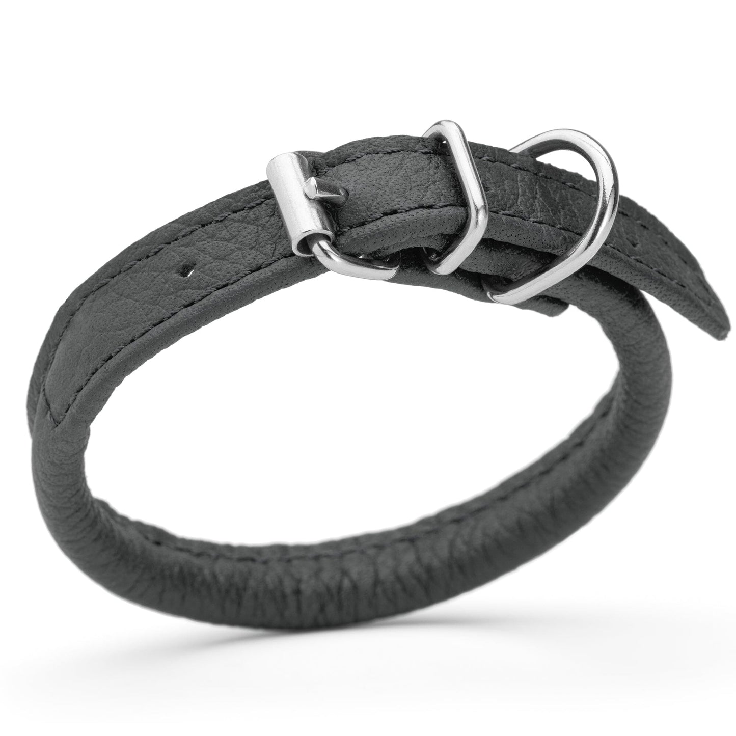 Soft Leather Round Dog Collar Black 1 4" Dog Collars Dogline