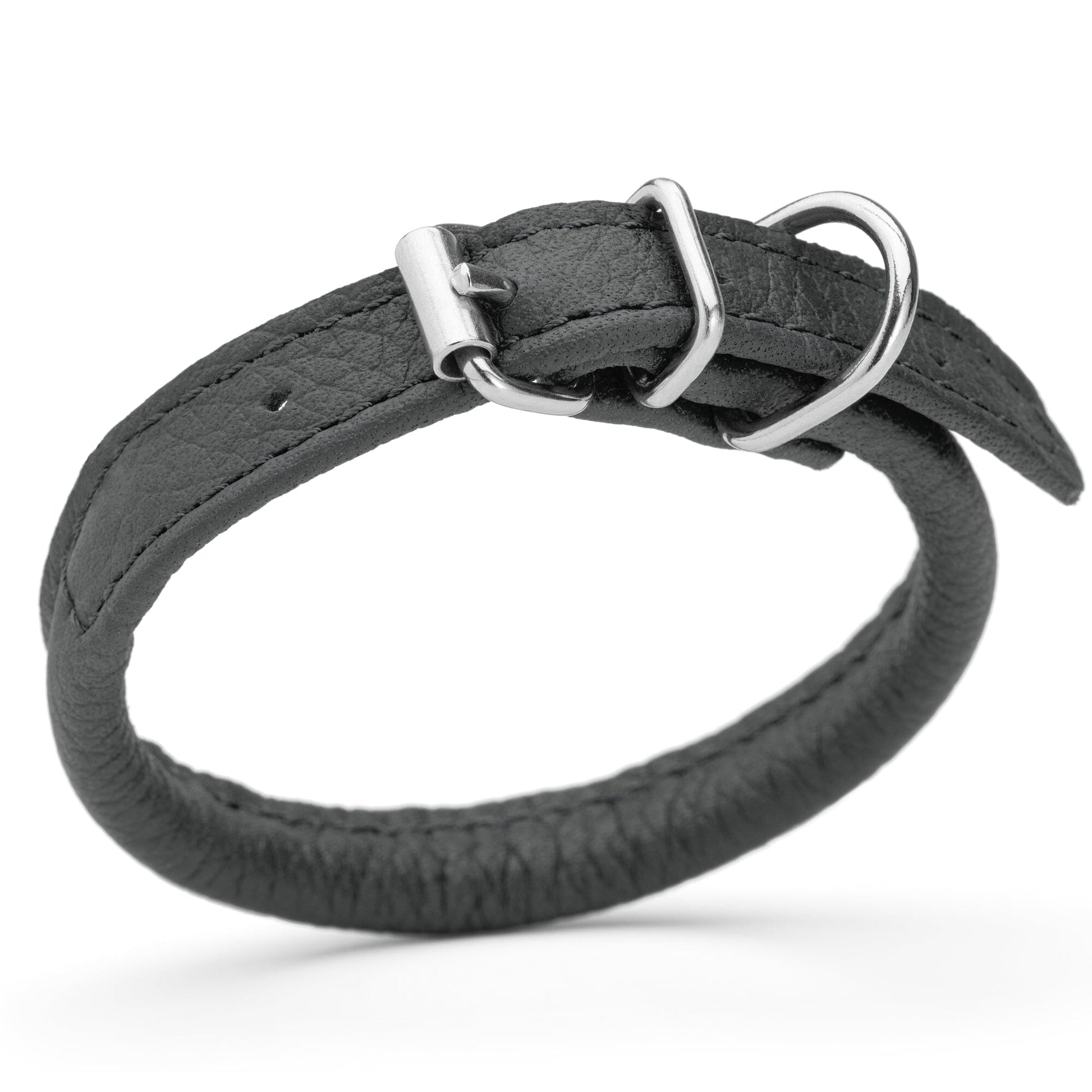 Soft Leather Round Dog Collar Black 1 4" Dog Collars Dogline