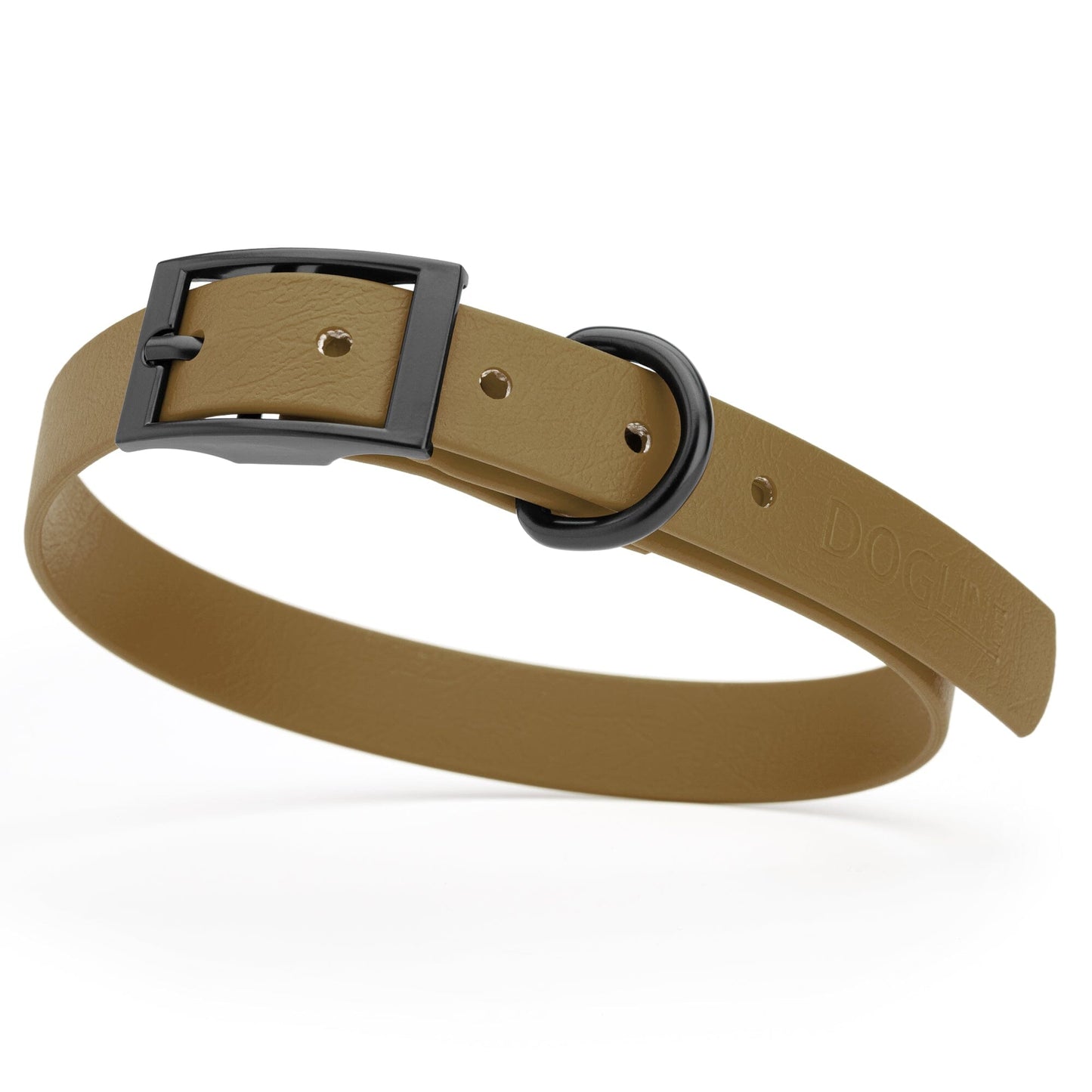 Dogline Biothane Waterproof Dog Collar with Black Hardware - Size M (15 to 18 inches) Coyote Brown Dog Collars Dogline