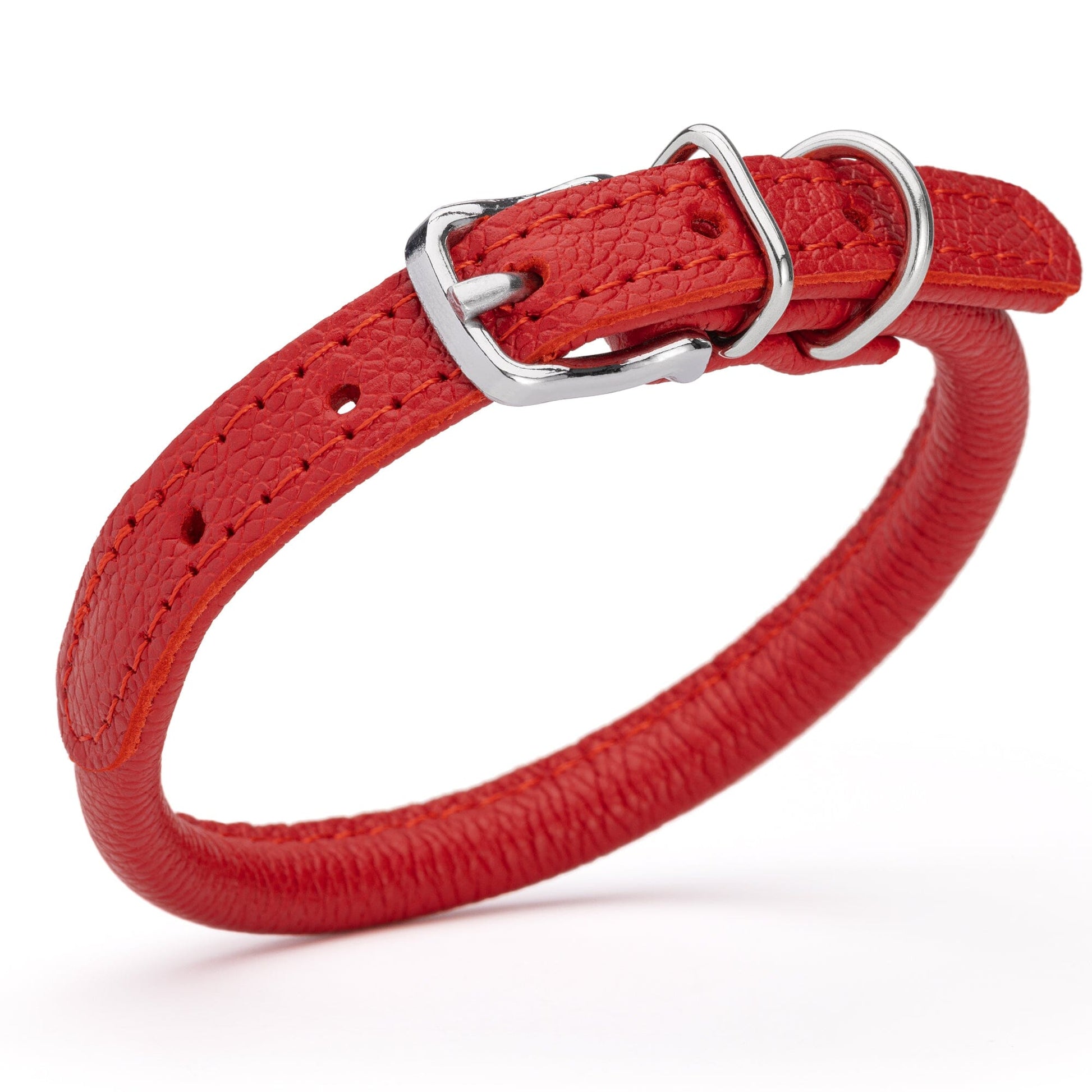 Soft Leather Round Dog Collar Red 1 3" Dog Collars Dogline