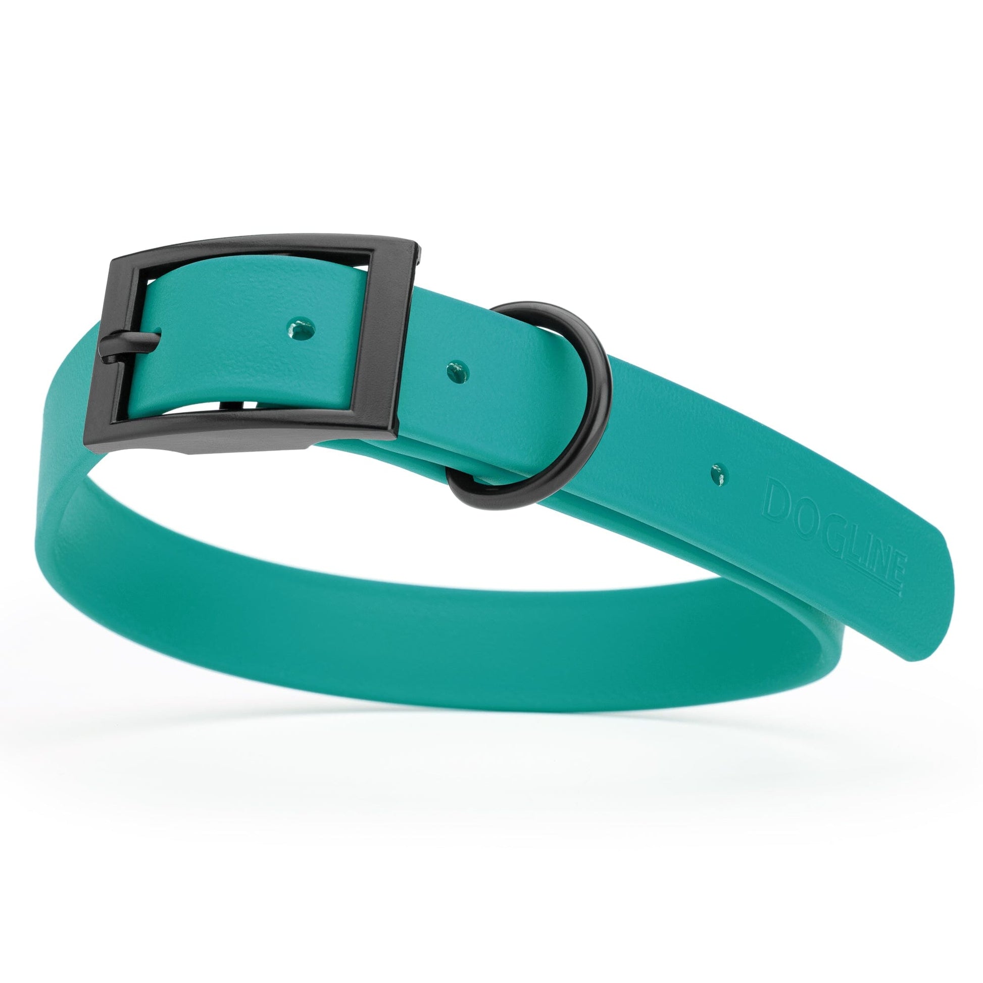 Dogline Biothane Waterproof Dog Collar with Black Hardware - Size XL (22 to 25 inches) Blue Aqua Dog Collars Dogline